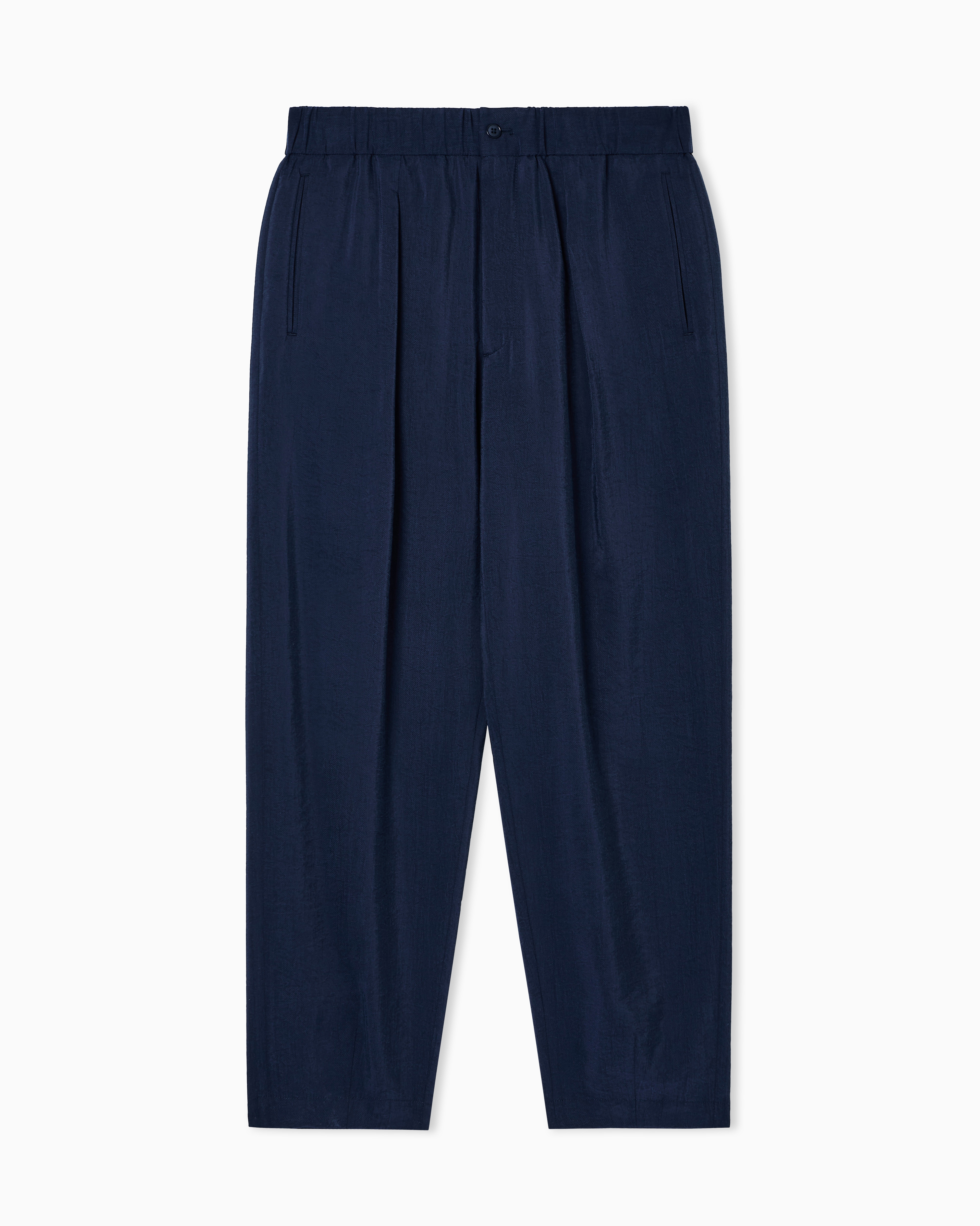 Giorgio Armani Navy Blue Trousers Regular Fit In Washed Silk Blend