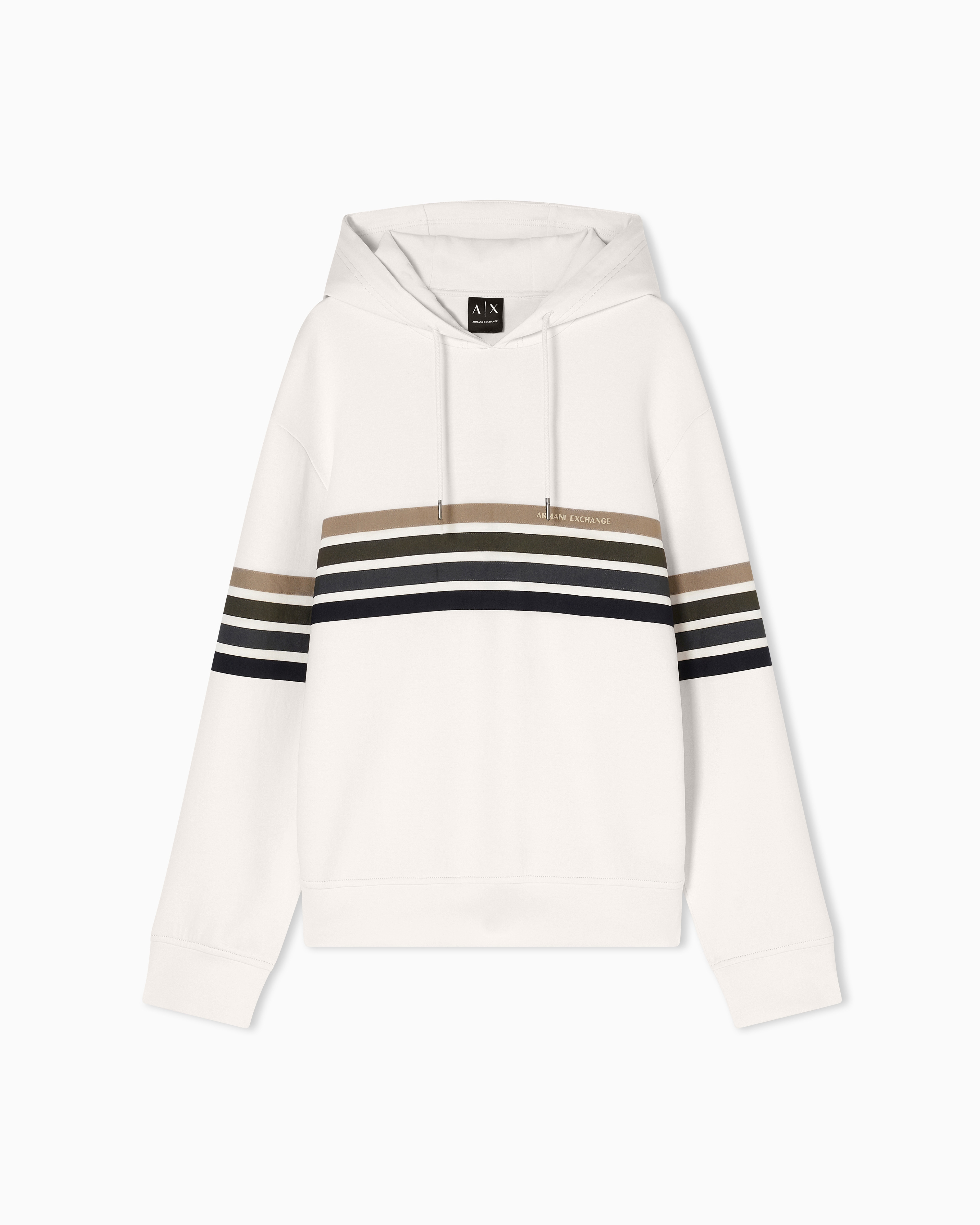 Armani Exchange White Structured Hoodie In Technical Stretch Cotton