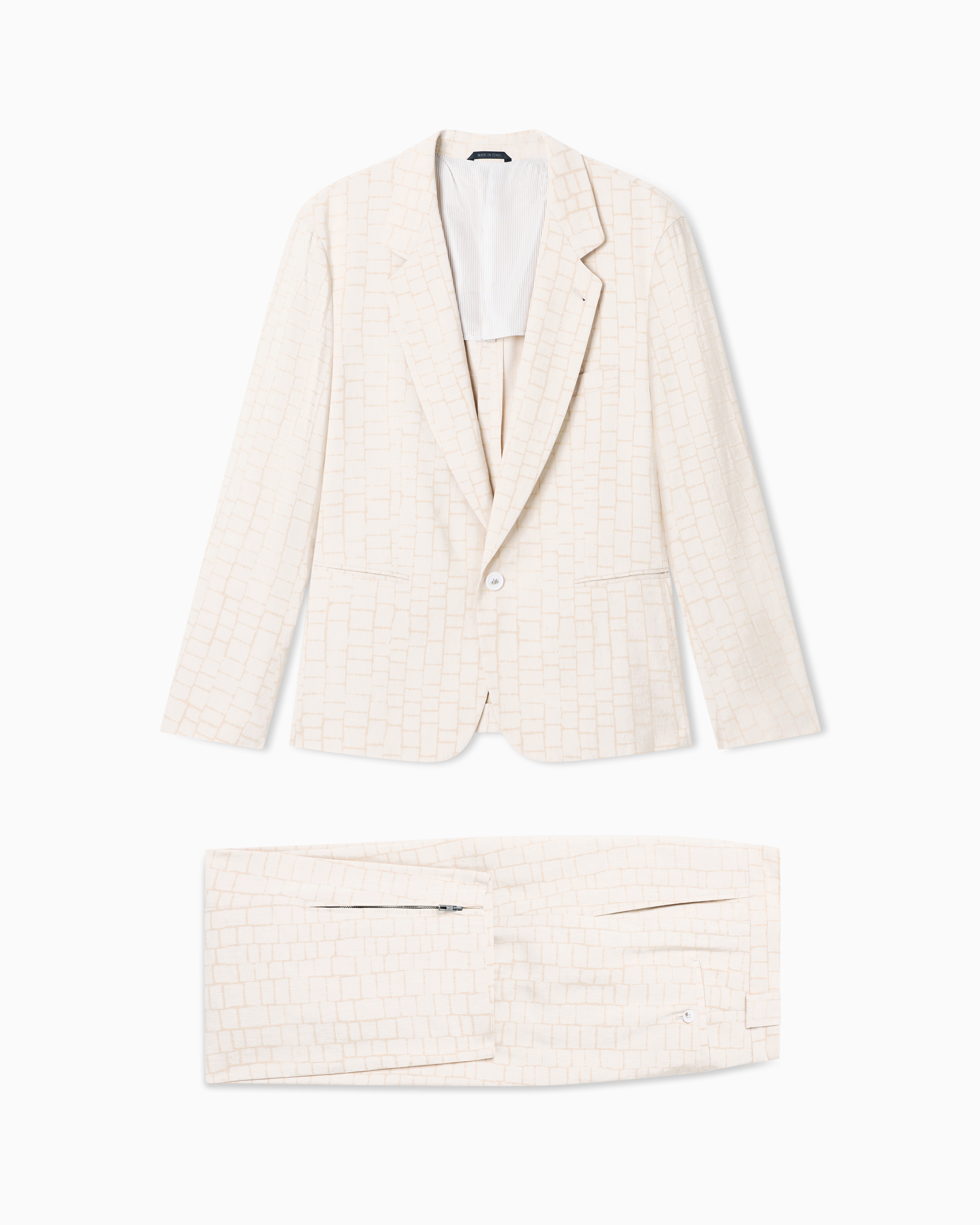 Giorgio Armani Beige Jacquard Viscose And Linen Single-Breasted Suit