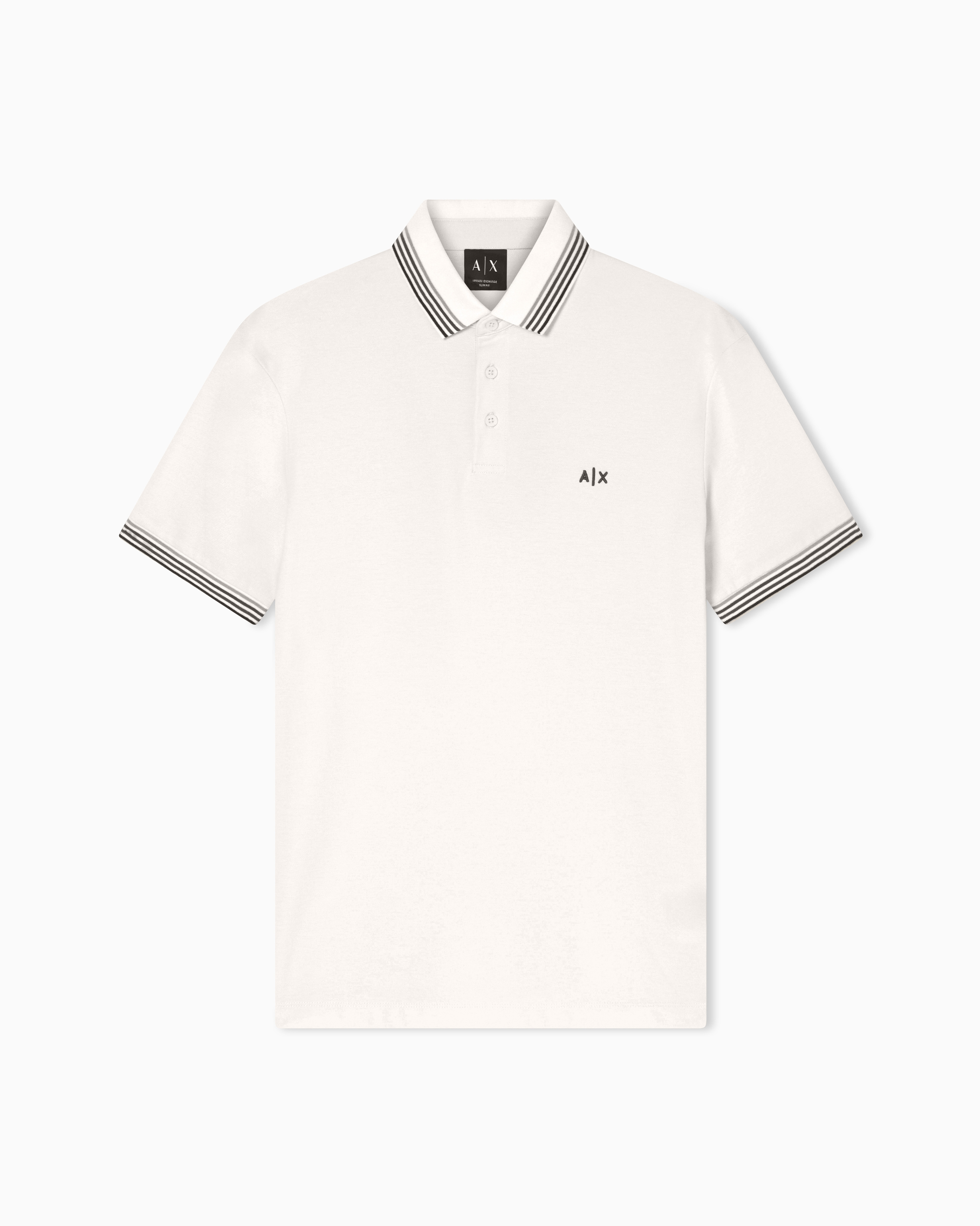 Armani Exchange White Classic Polo Shirt In Breathable Cotton Piqué