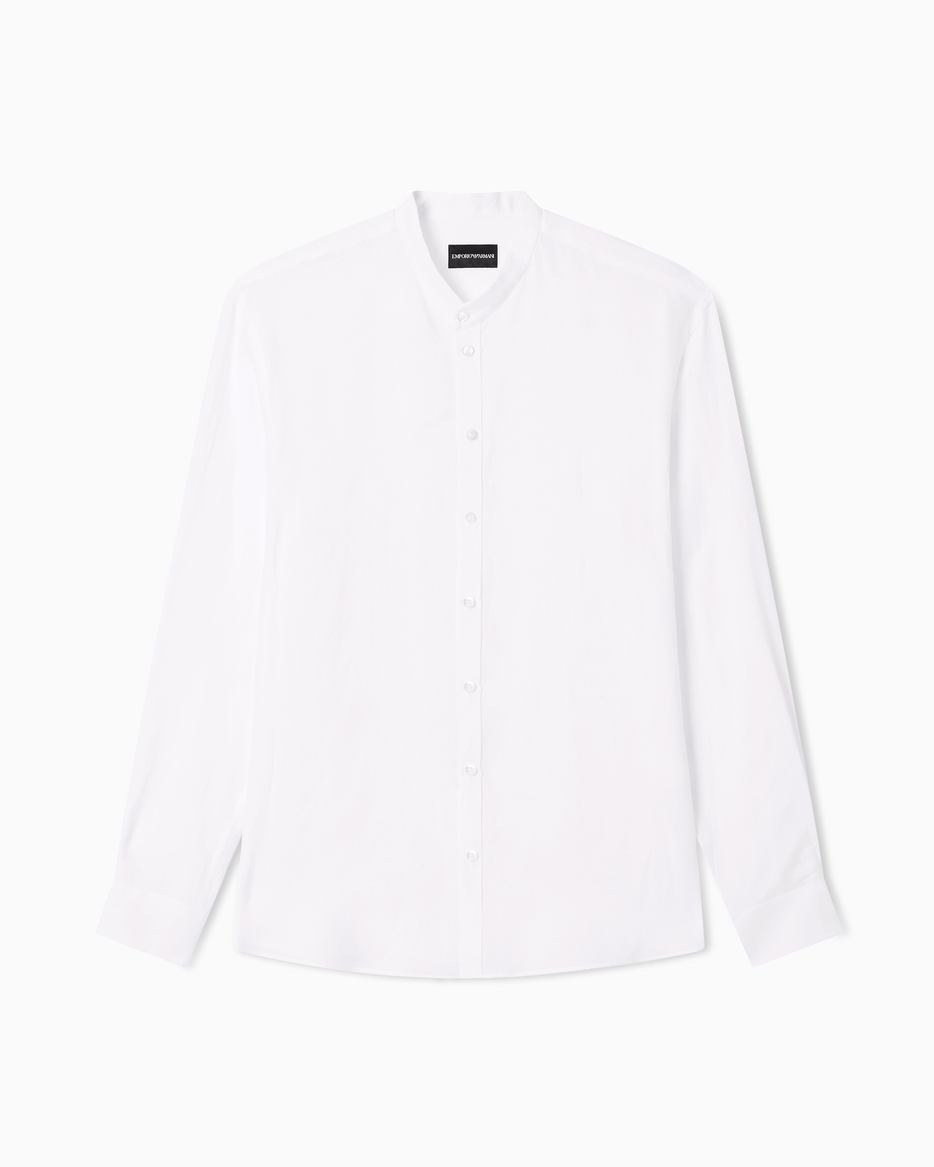 Emporio Armani Men's White Pure Linen Shirt With Guru Collar