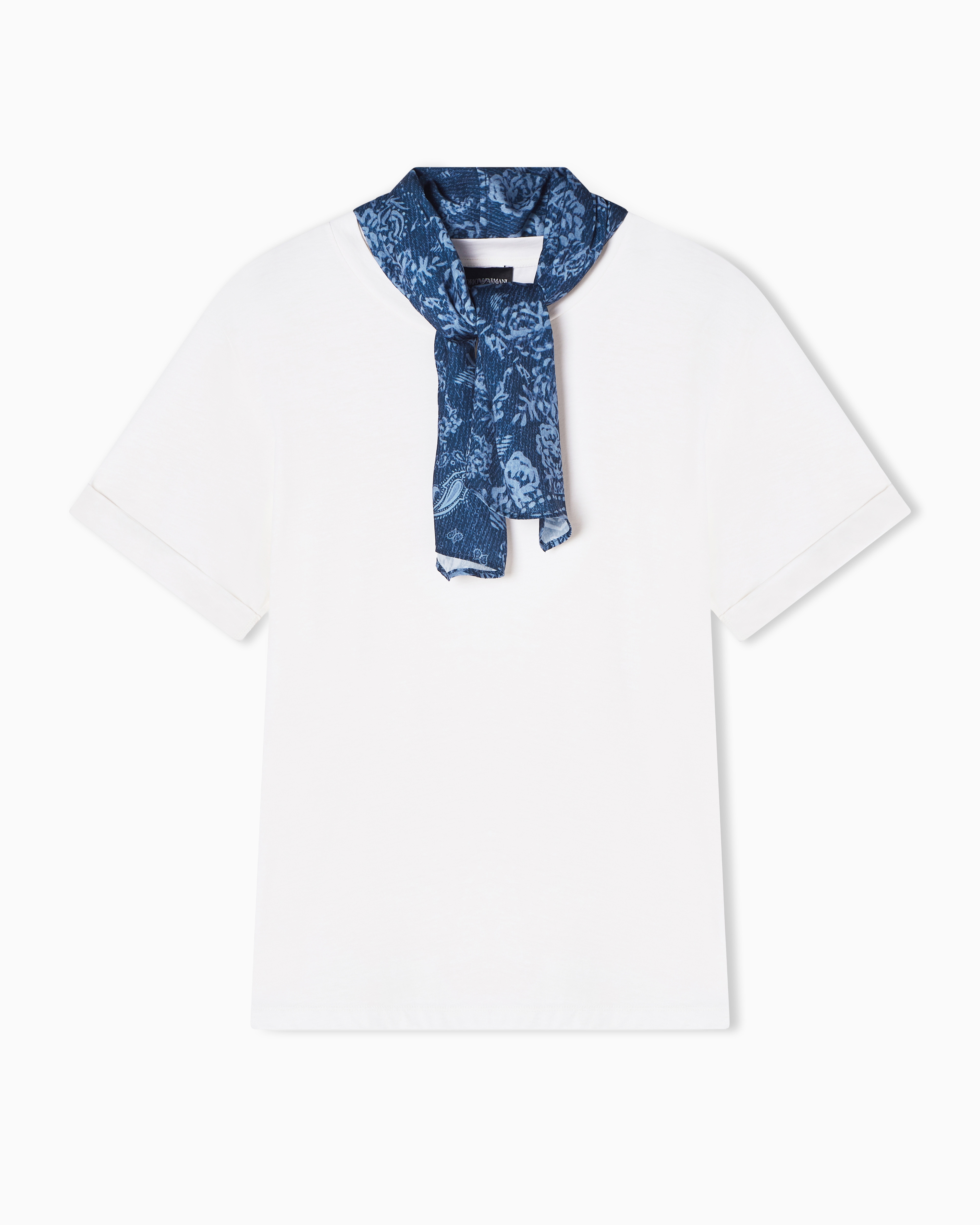 Giorgio Armani フリル付きボタンシャツ 36 Pima jersey T-shirt with foulard collar | Emporio Armani