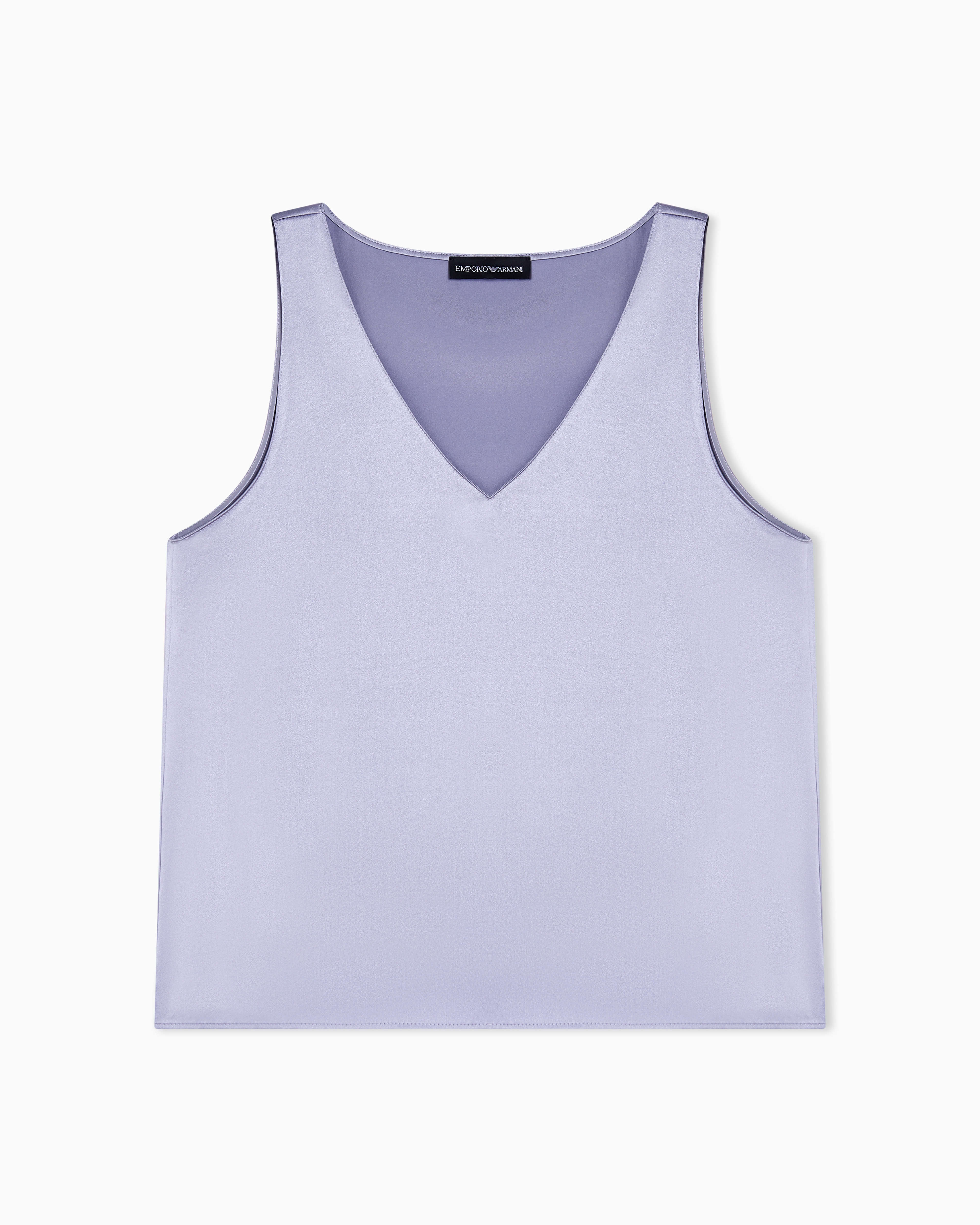 Emporio Armani Top In Raso Di Seta Smanicato Con Scollo A V