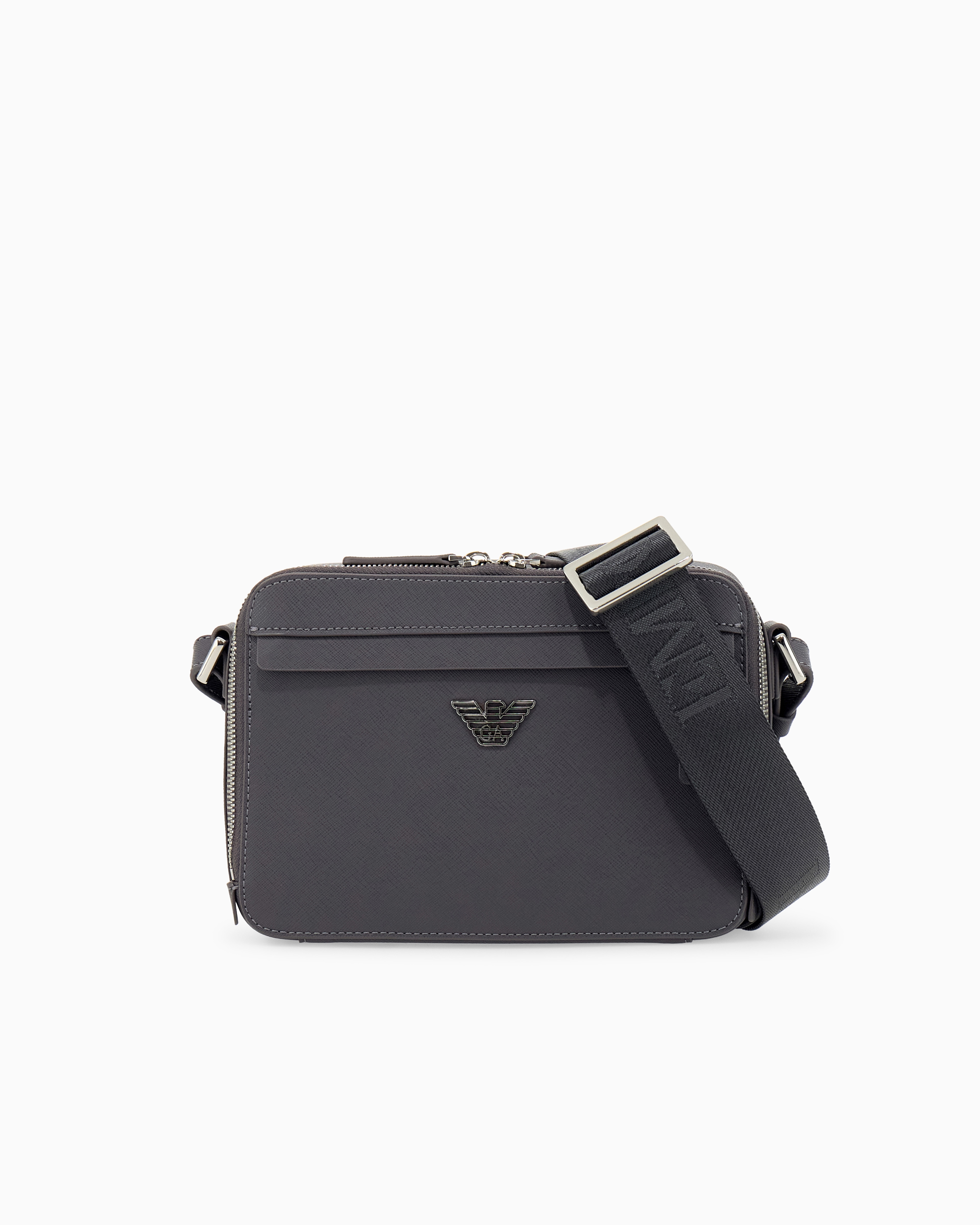 EMPORIO ARMANI MARS-SUPERIO ボディバッグ グレー Textured crossbody bag with a front pocket and a metal logo