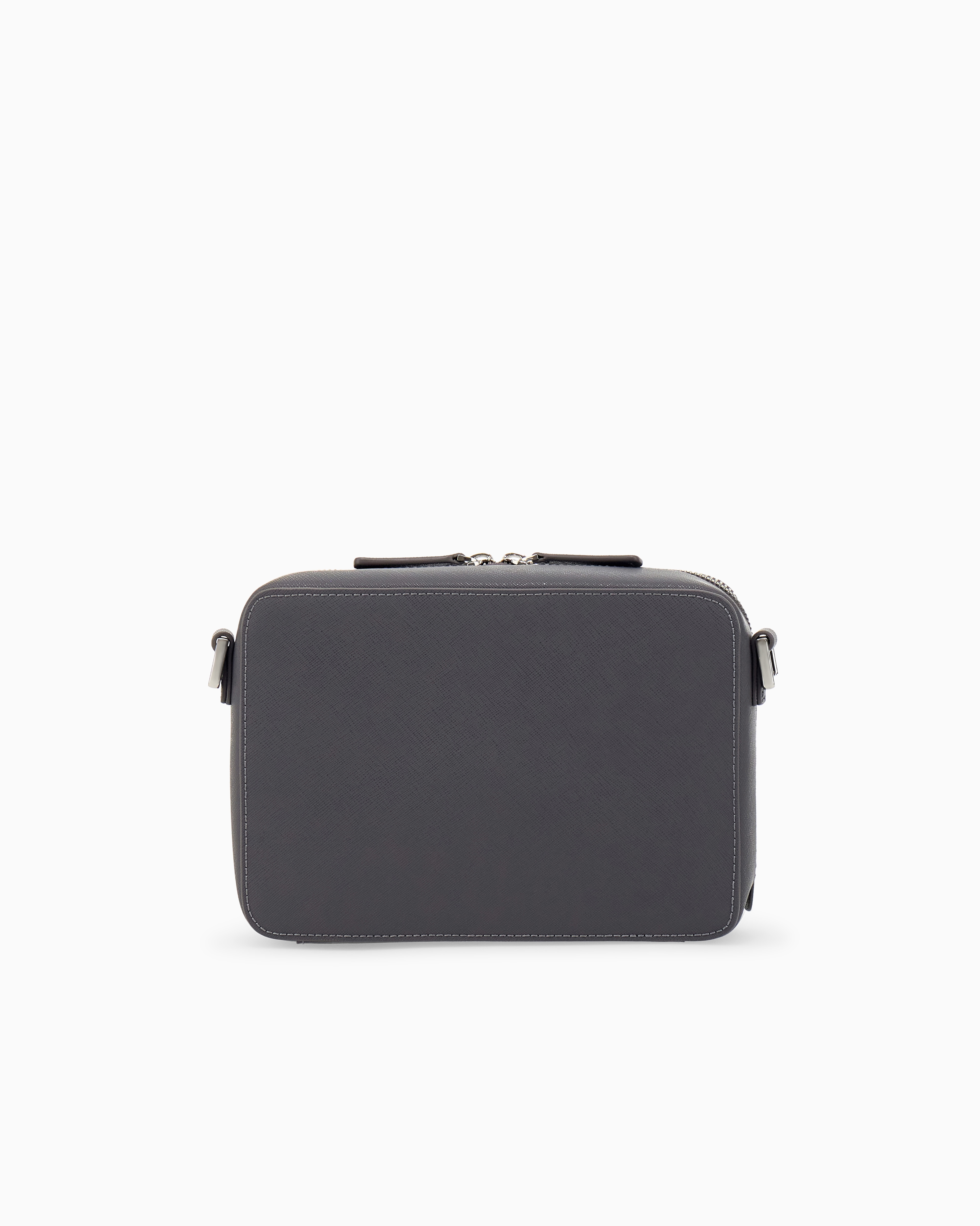 Textured crossbody bag with a front pocket and a metal logo