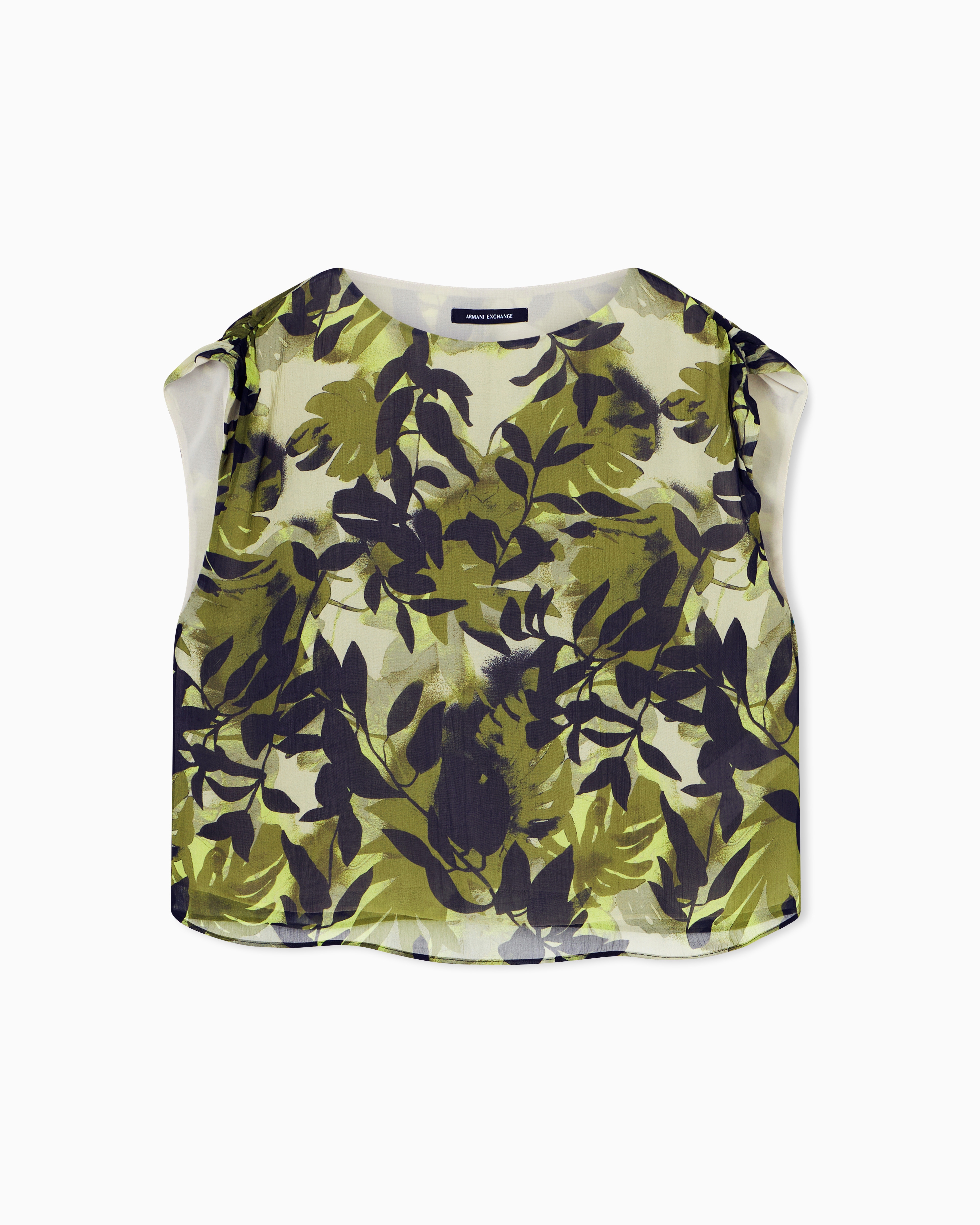 Armani Exchange Green Printed Crinkle Viscose Top
