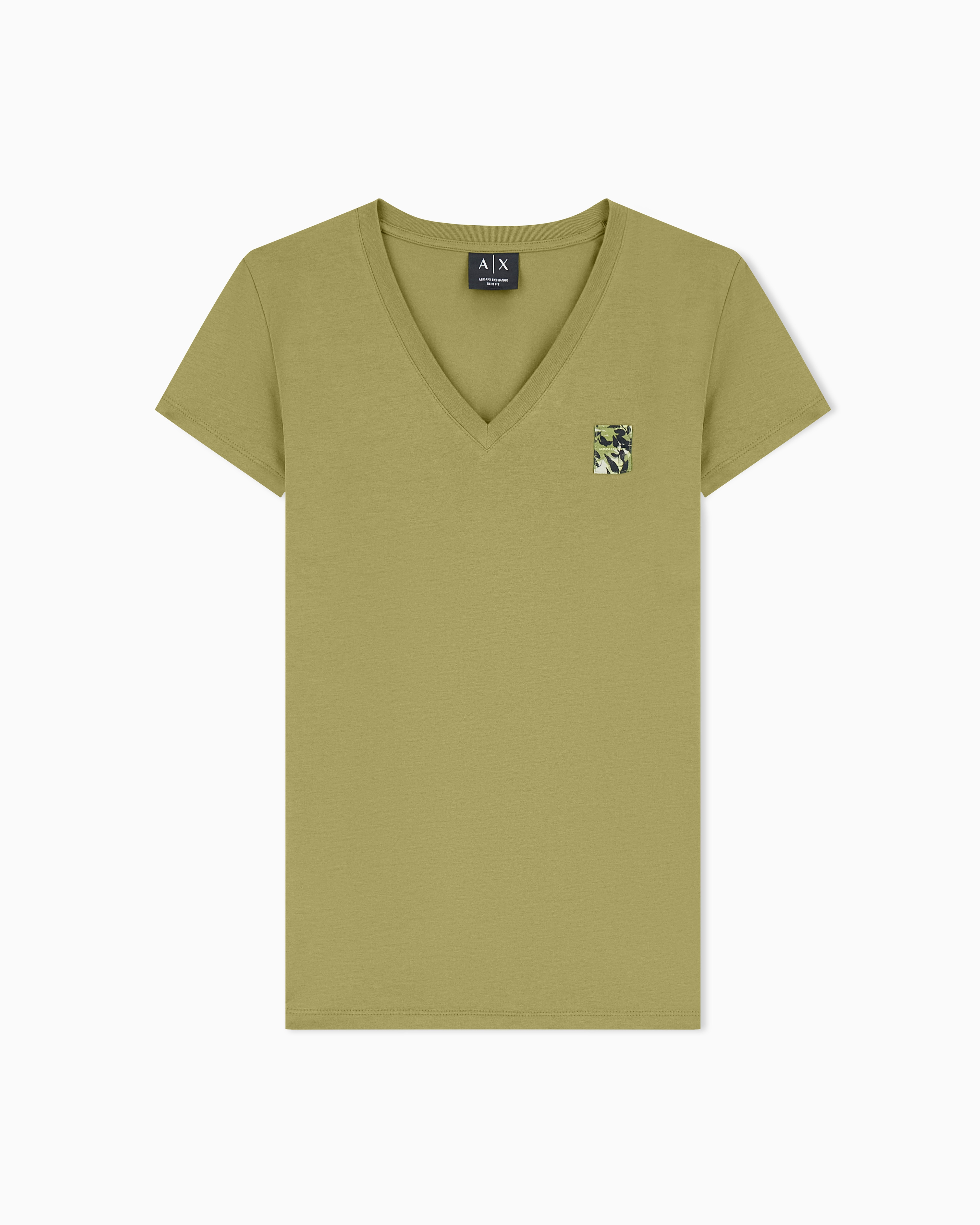 Armani Exchange Green Slim Fit T-Shirt In Stretch Cotton Jersey