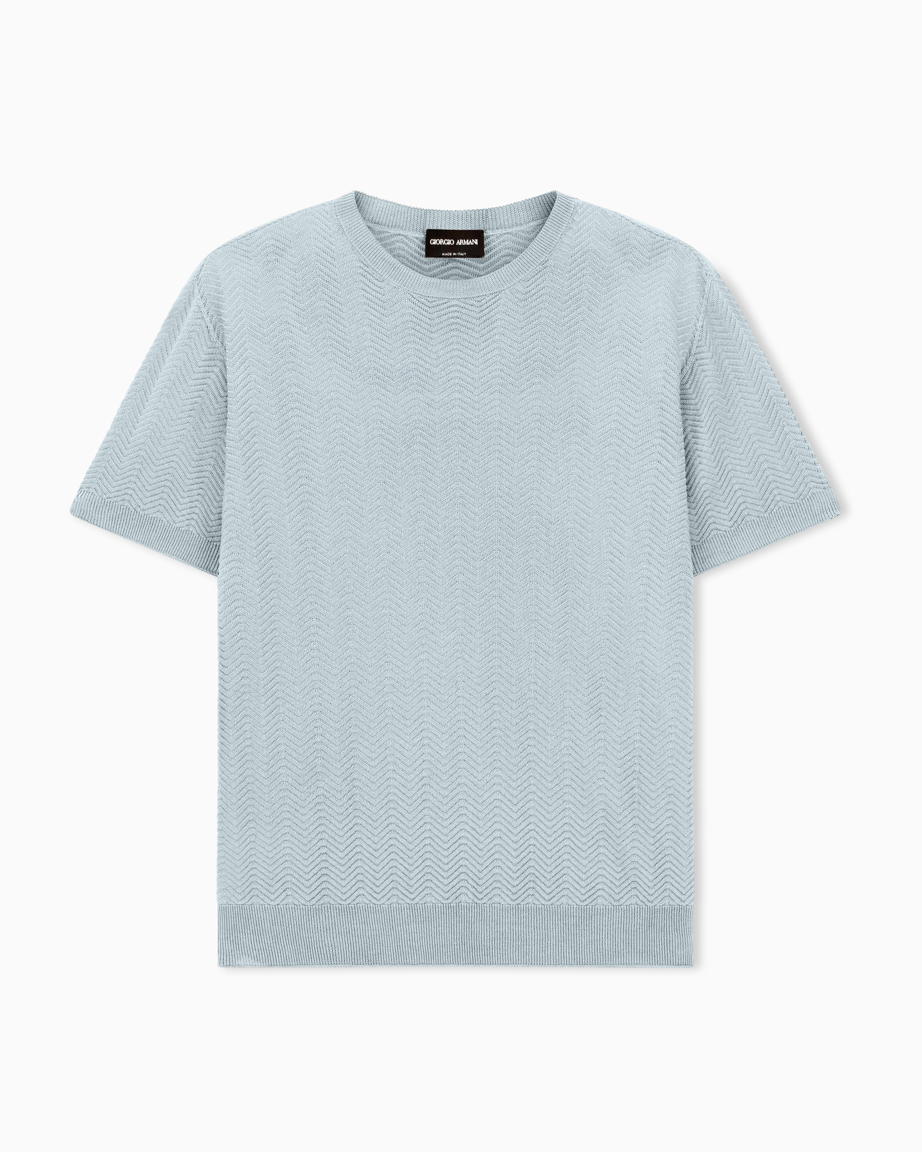 Giorgio Armani Grey Chevron Cotton And Silk Blend T-Shirt