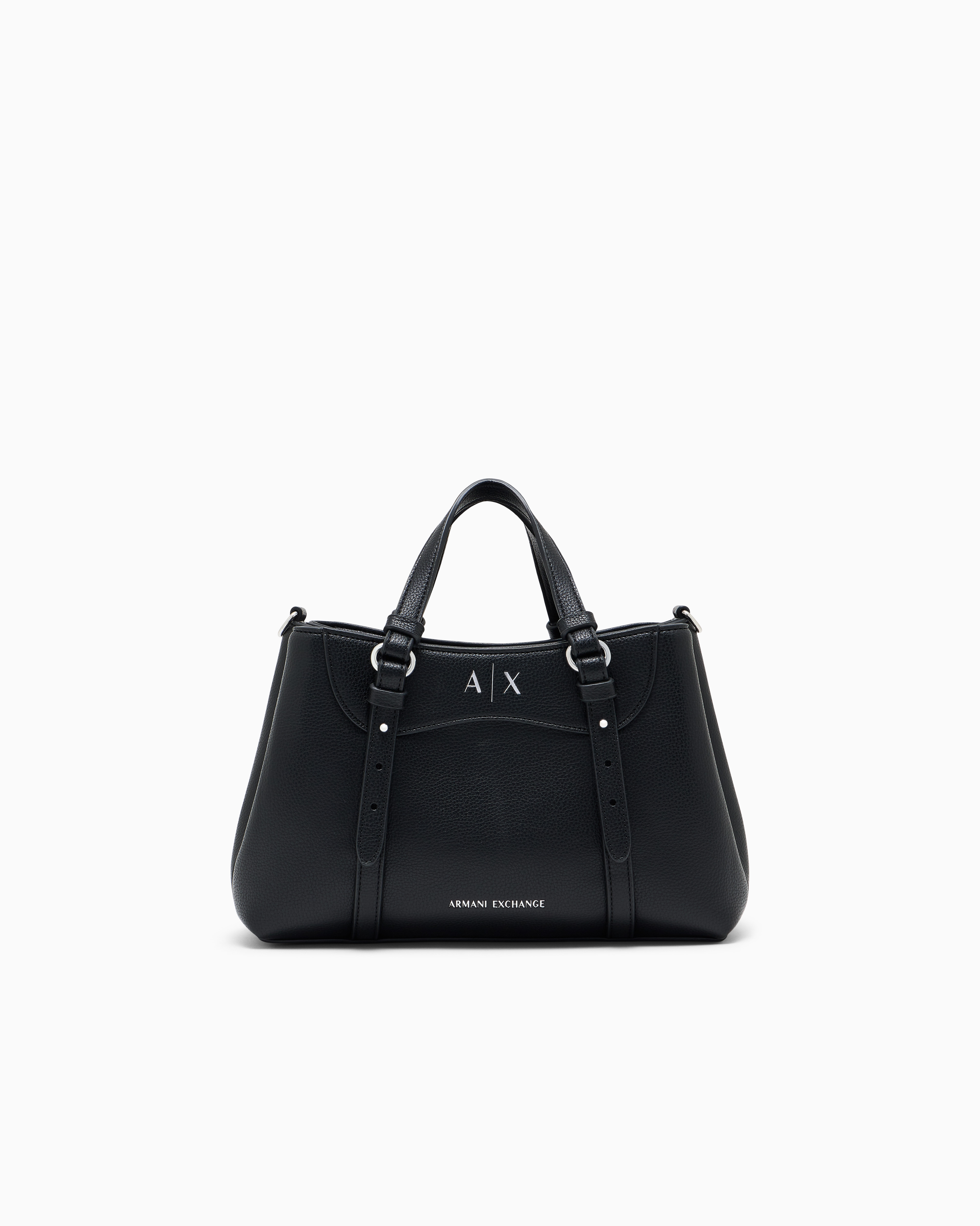 Armani Exchange Black Tote Shopping Bag With Coated Finish