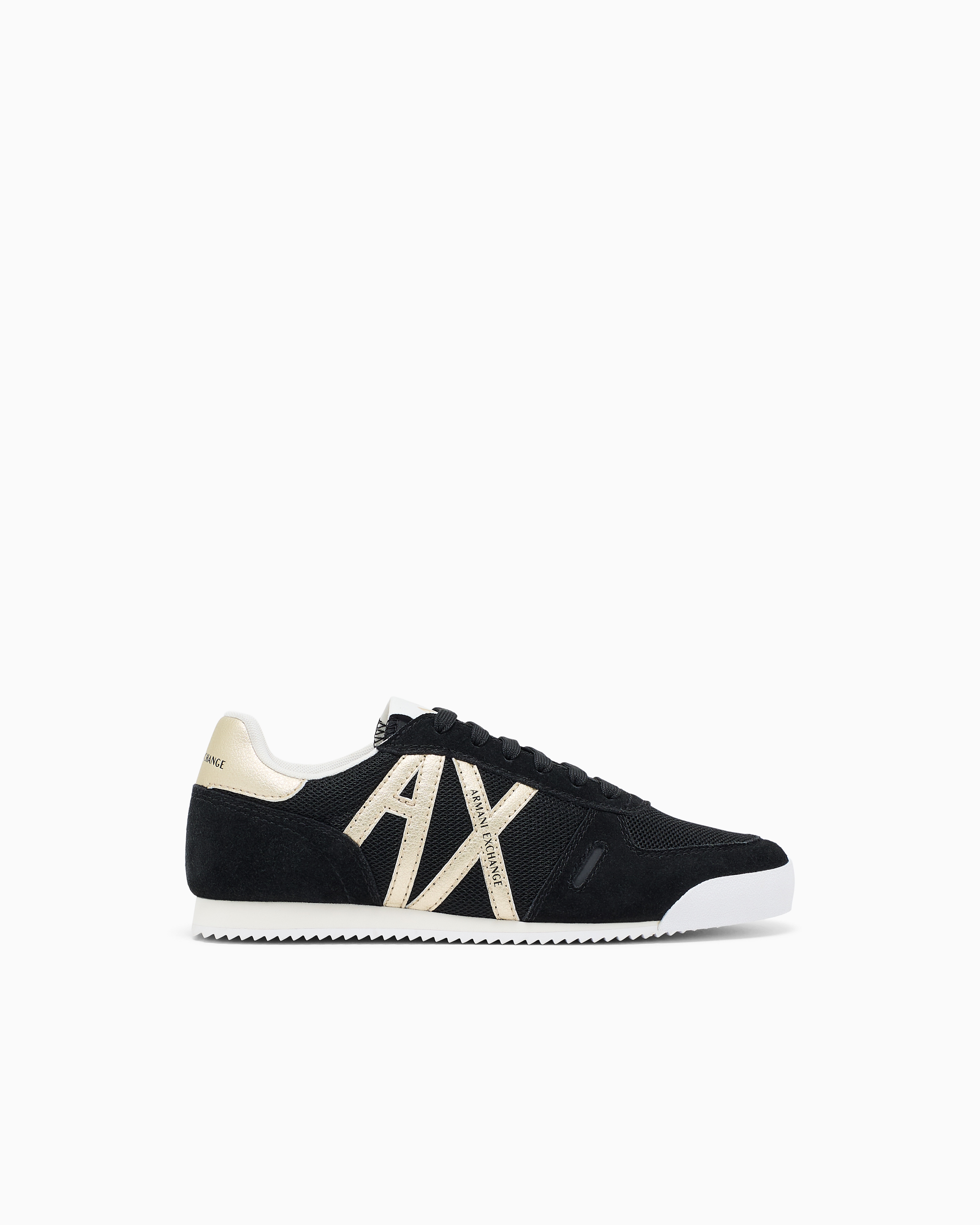 Armani Exchange Black Sneakers In Suede And Mesh With Reflective Details