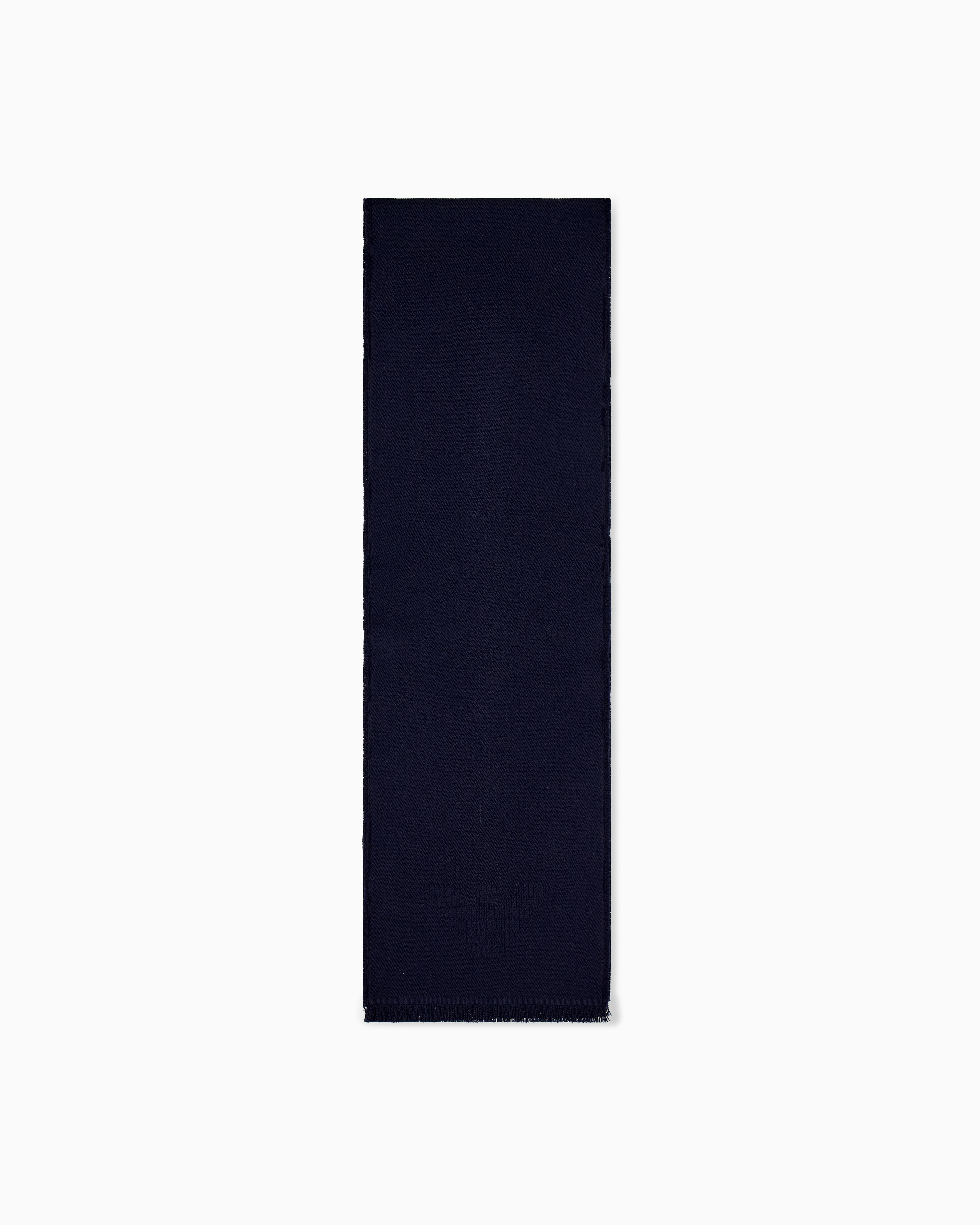 Emporio Armani Blue Virgin Wool Scarf With A Woven Logo And Fringed Edges