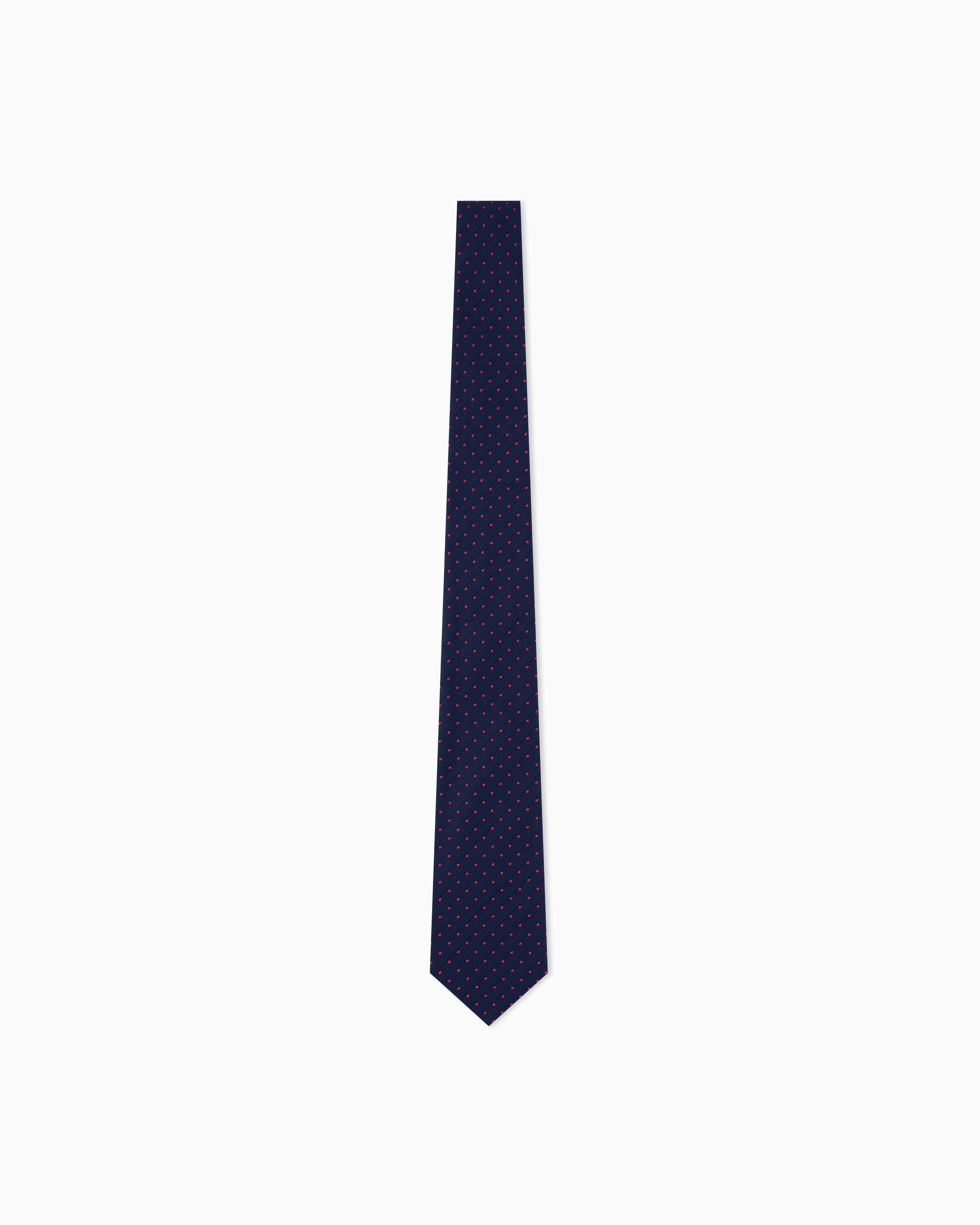 Emporio Armani Navy Blue Silk Tie With A Small Polka Dot Pattern