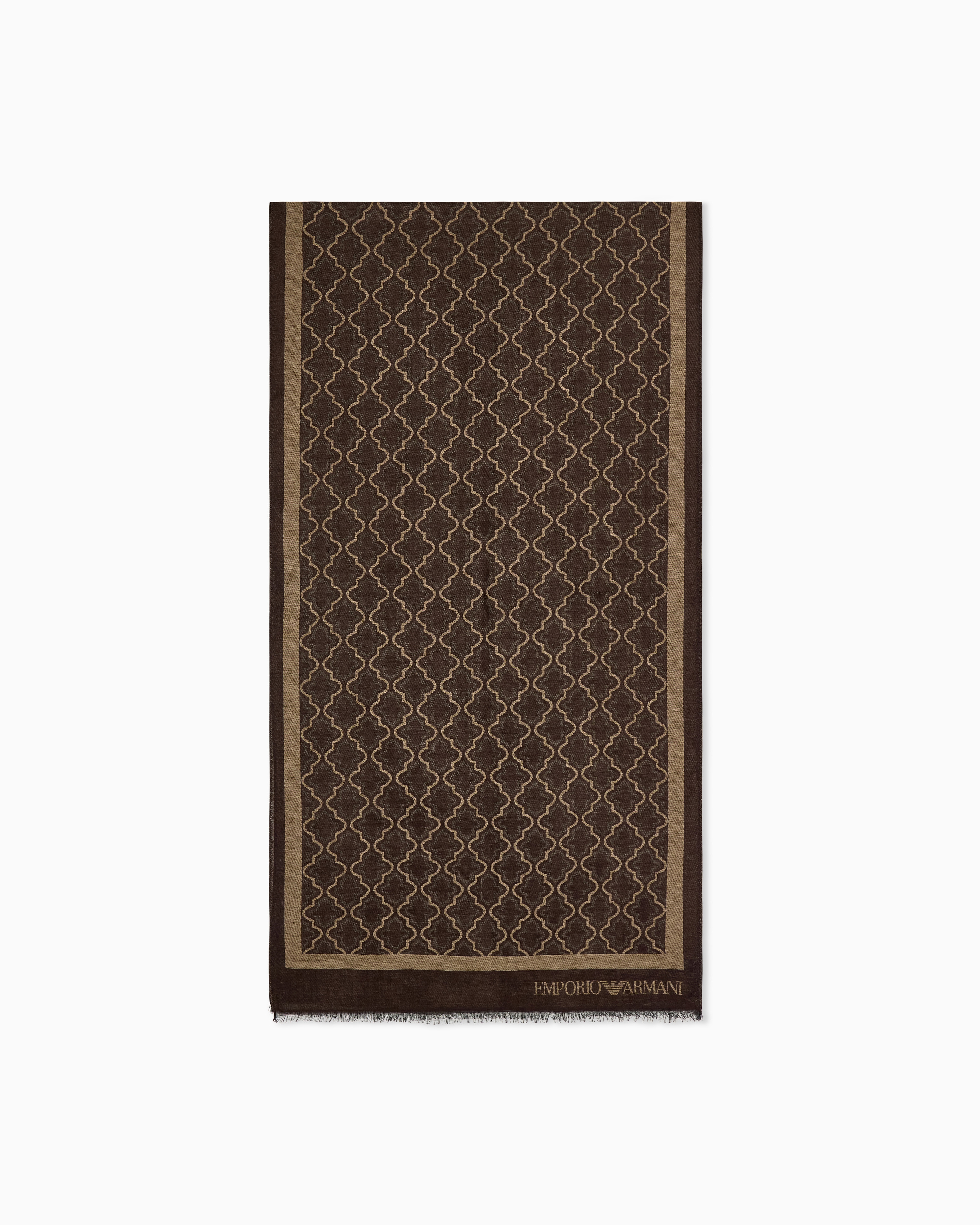 Emporio Armani Brown Stole In Viscose And Modal With A Geometric Pattern