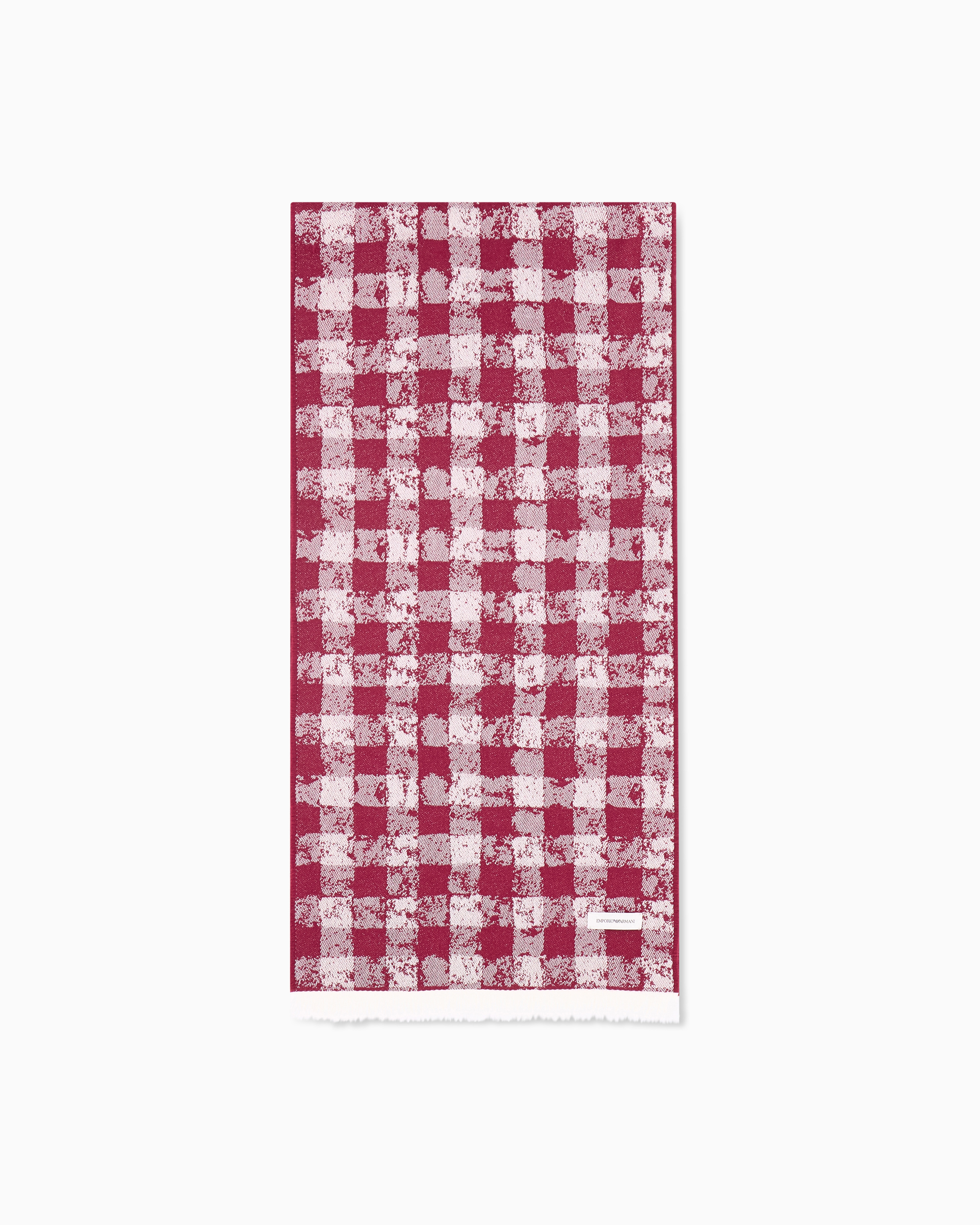 Emporio Armani Red Wool Scarf With A Textu Vichy Jacquard Weave