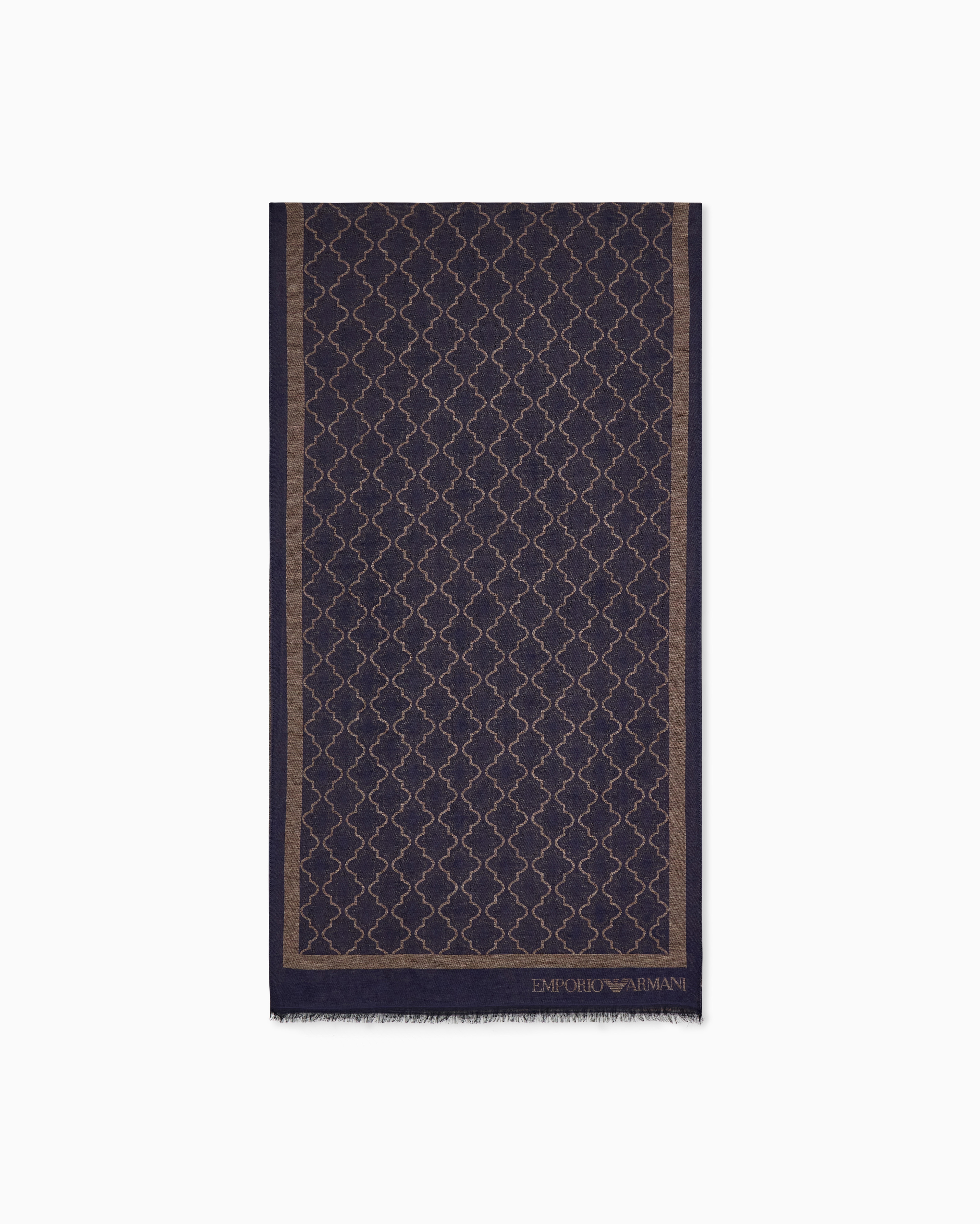 Emporio Armani Blue Stole In Viscose And Modal With A Geometric Pattern