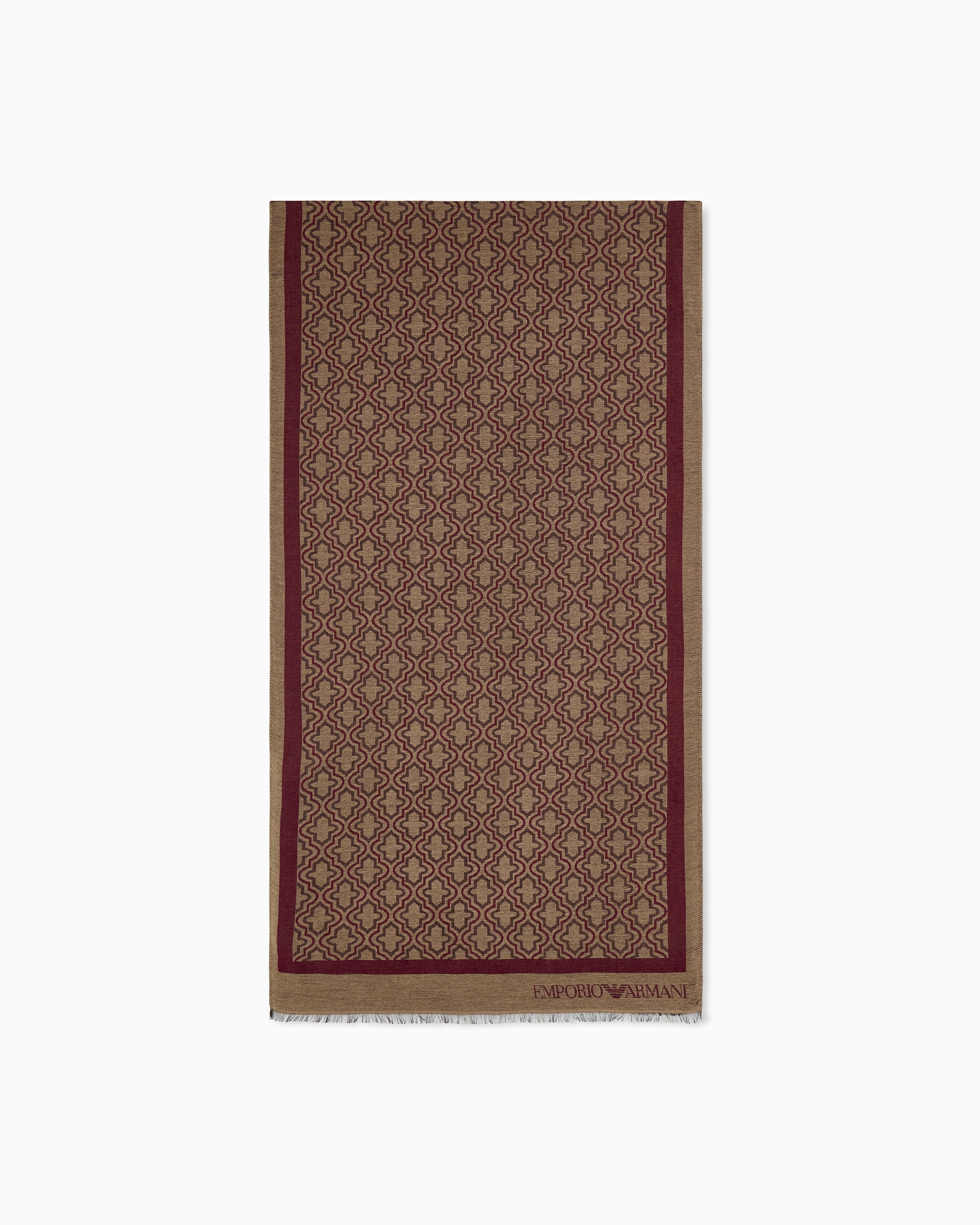Emporio Armani Beige Stole In Viscose And Modal With A Geometric Pattern