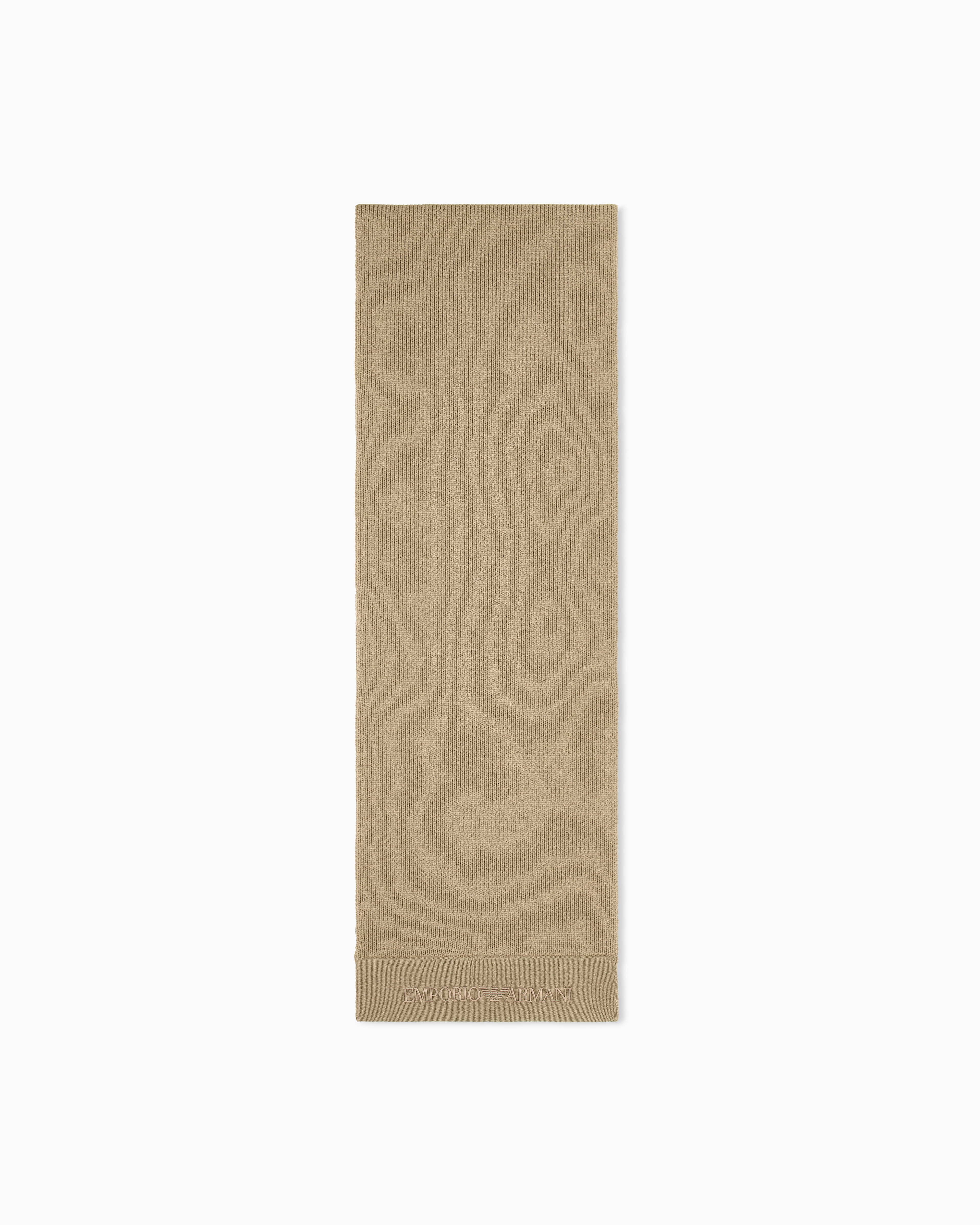 Emporio Armani Brown Ribbed Virgin Wool Scarf With An Embossed Logo