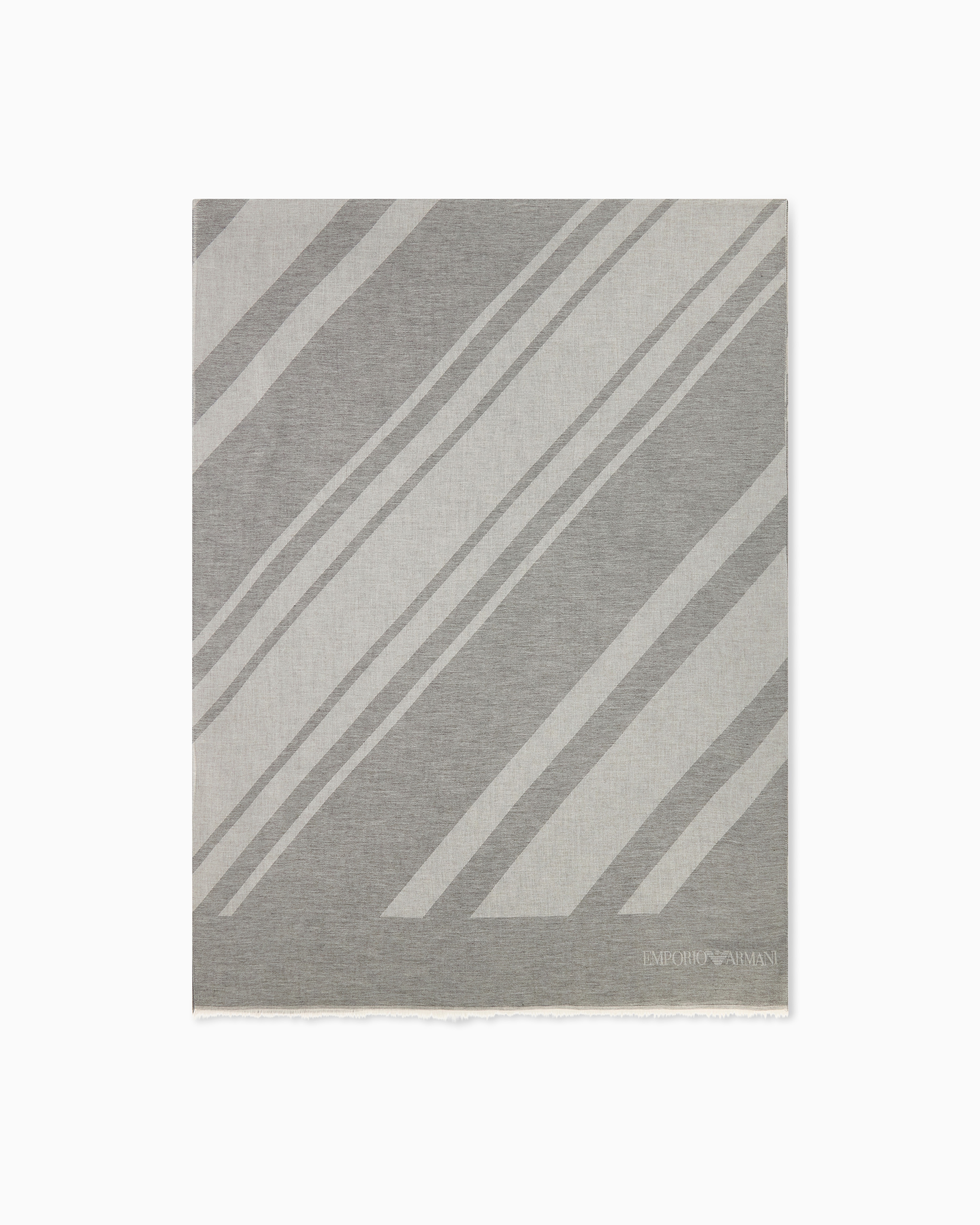 Emporio Armani Grey Stole With Diagonal Stripes And Fringes