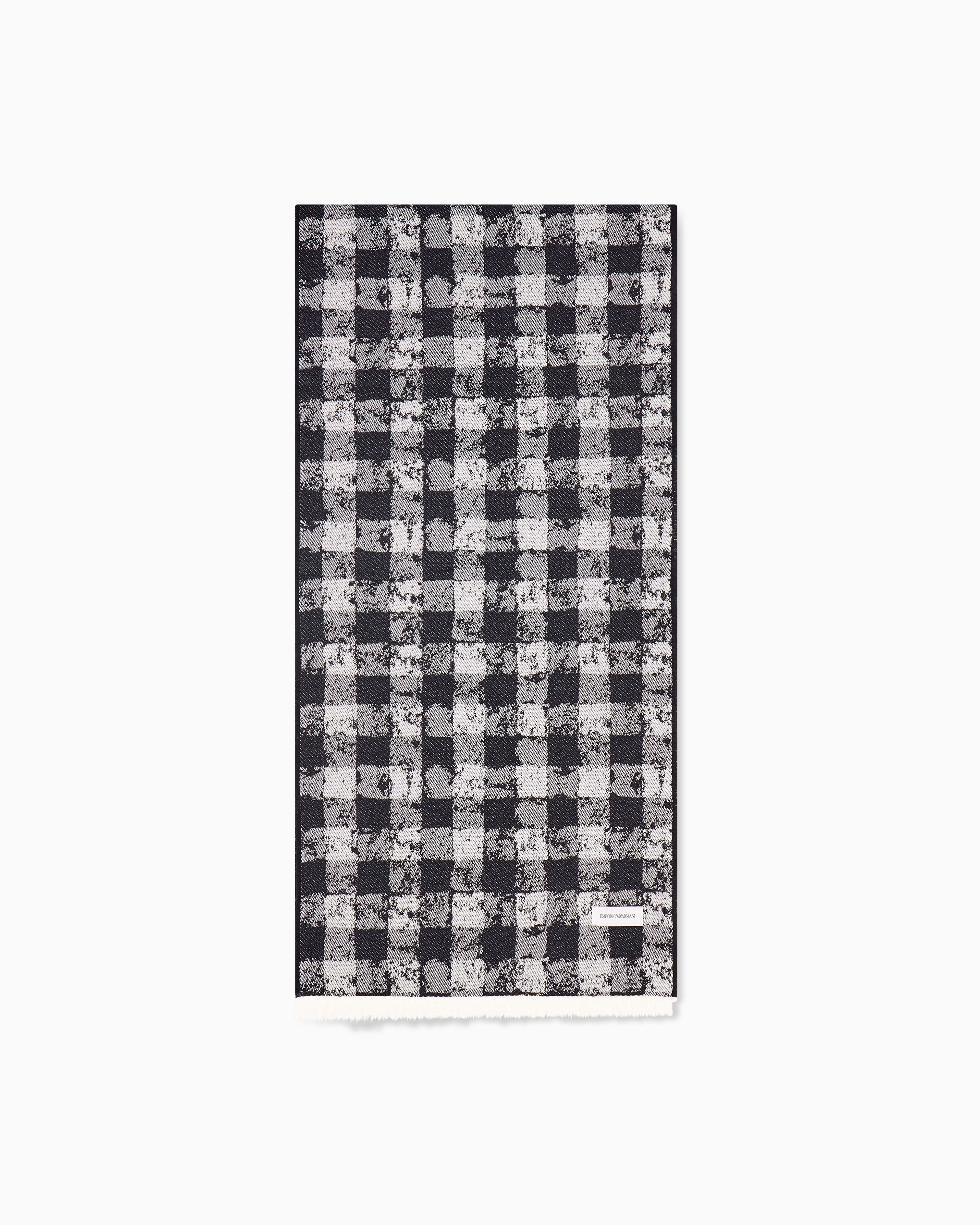 Emporio Armani Black Wool Scarf With A Textured Vichy Jacquard Weave