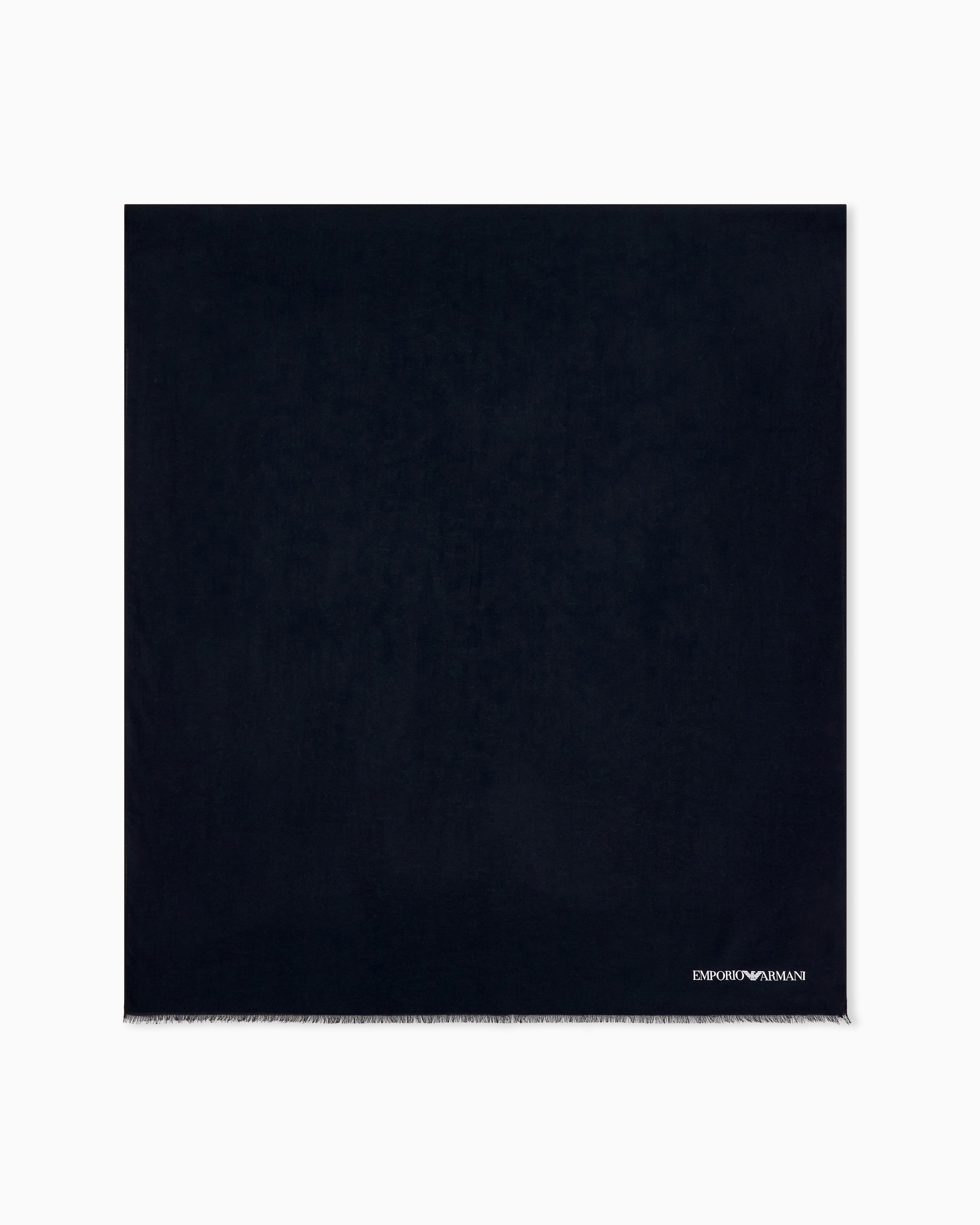 Emporio Armani Navy Blue Stole In Viscose And Modal With Fringes And Printed Logo
