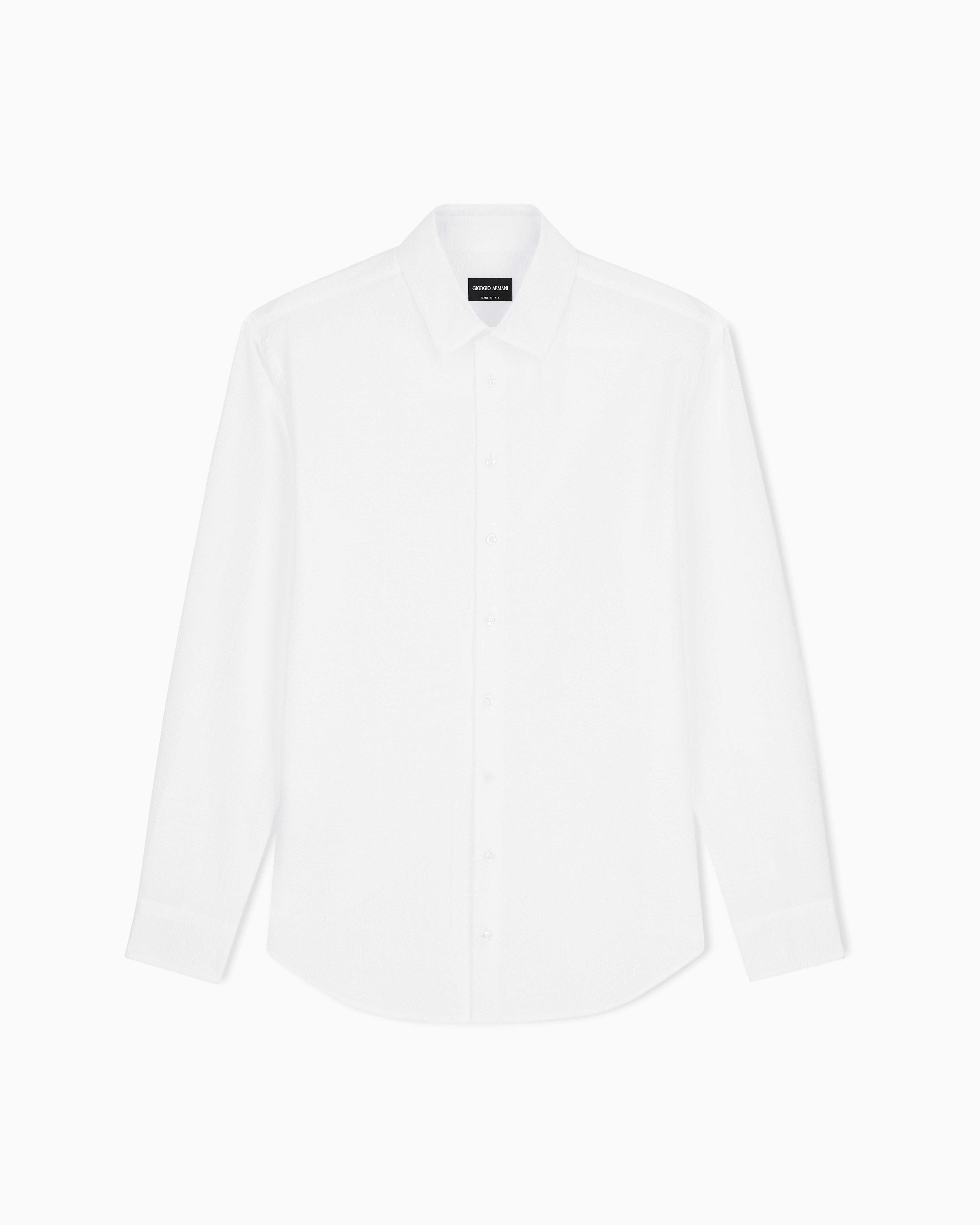 Giorgio Armani White Regular Fit Cotton Seersucker Shirt