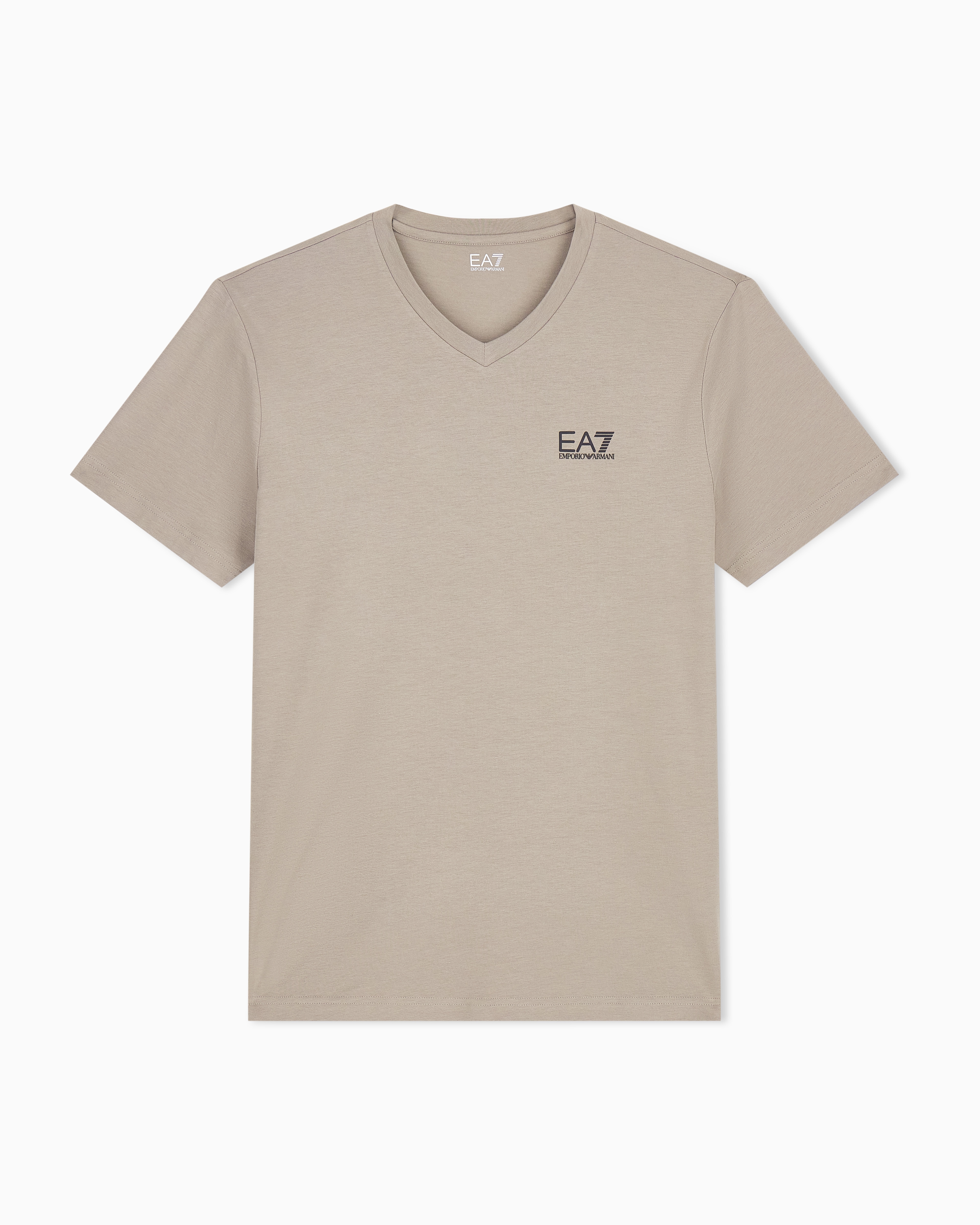 Ea7 Beige Core Identity Stretch Cotton Jersey V-Neck T-Shirt