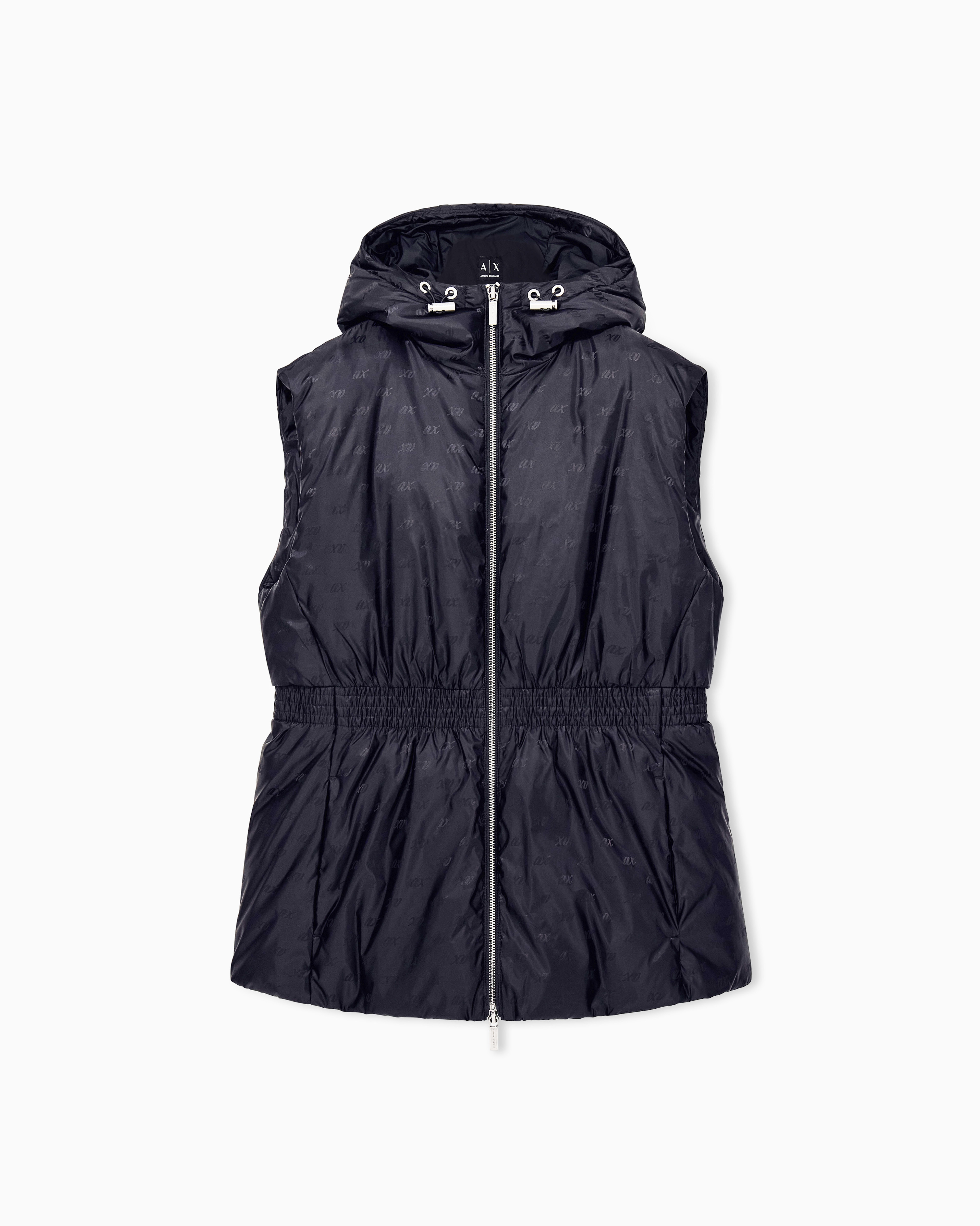 Armani Exchange Black Sleeveless Jacket In Recycled Nylon Jacquard