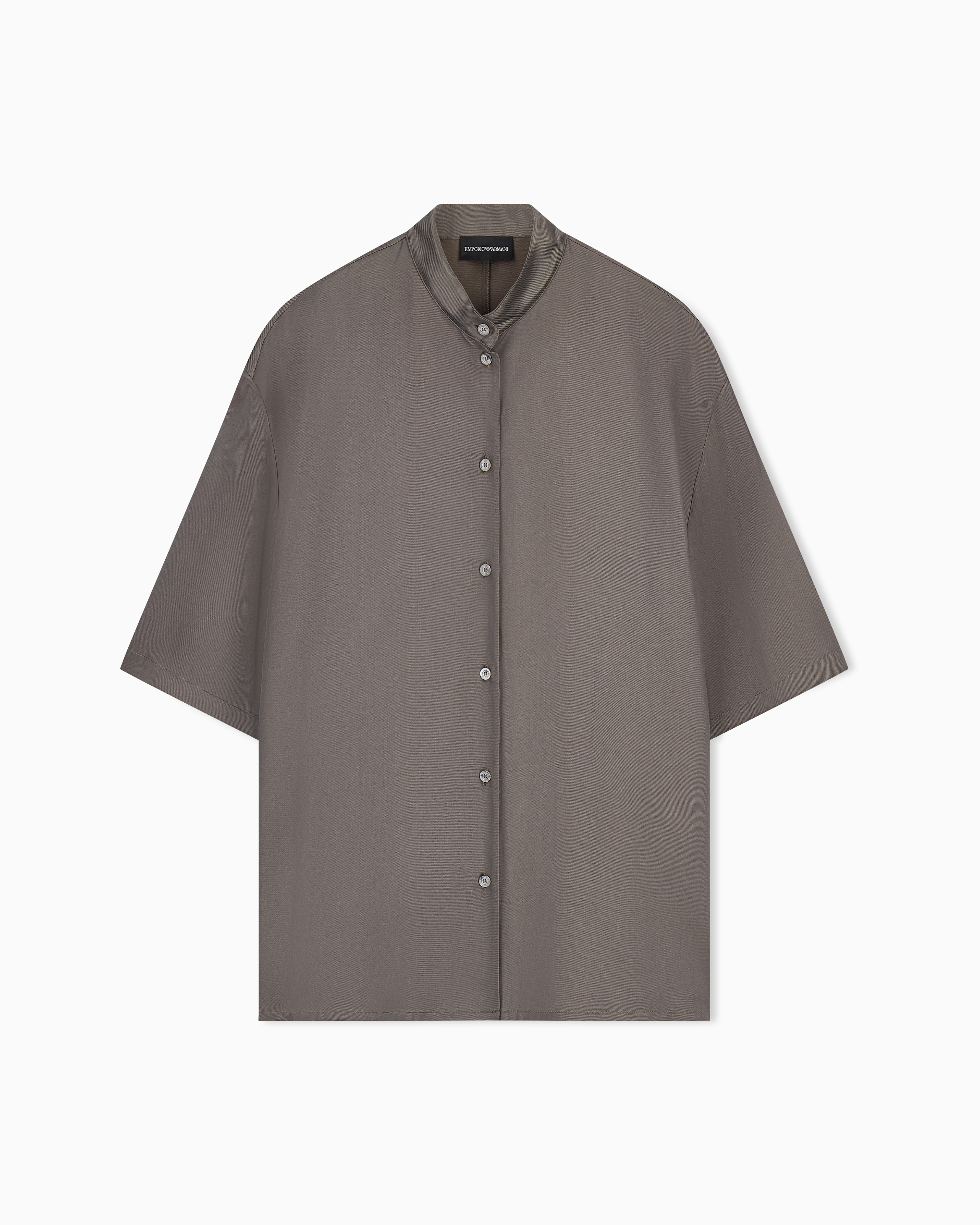 Emporio Armani Brown Guru Collar Viscose Twill Shirt