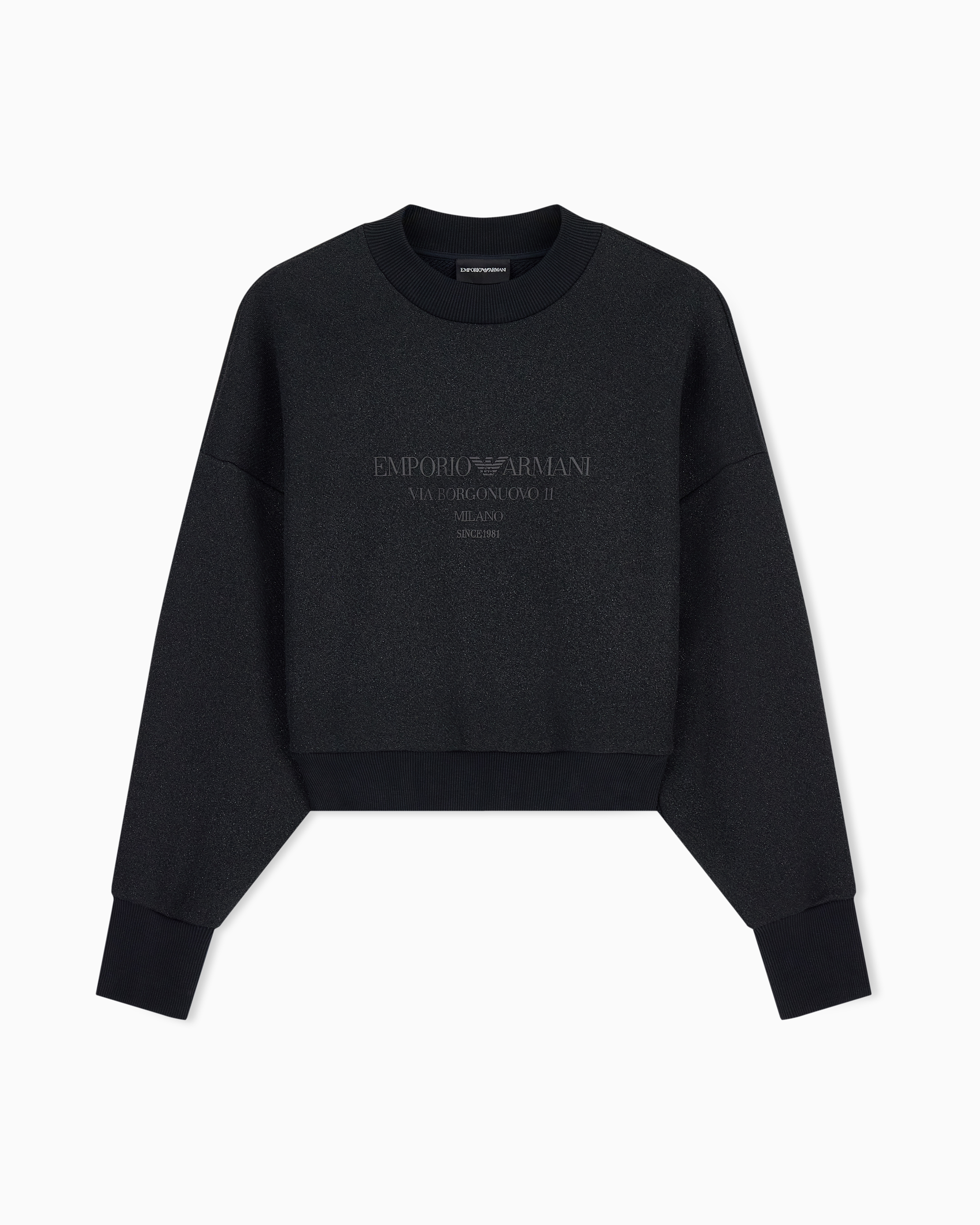 Emporio Armani Black Lurex Jersey Sweatshirt With Shiny Logo