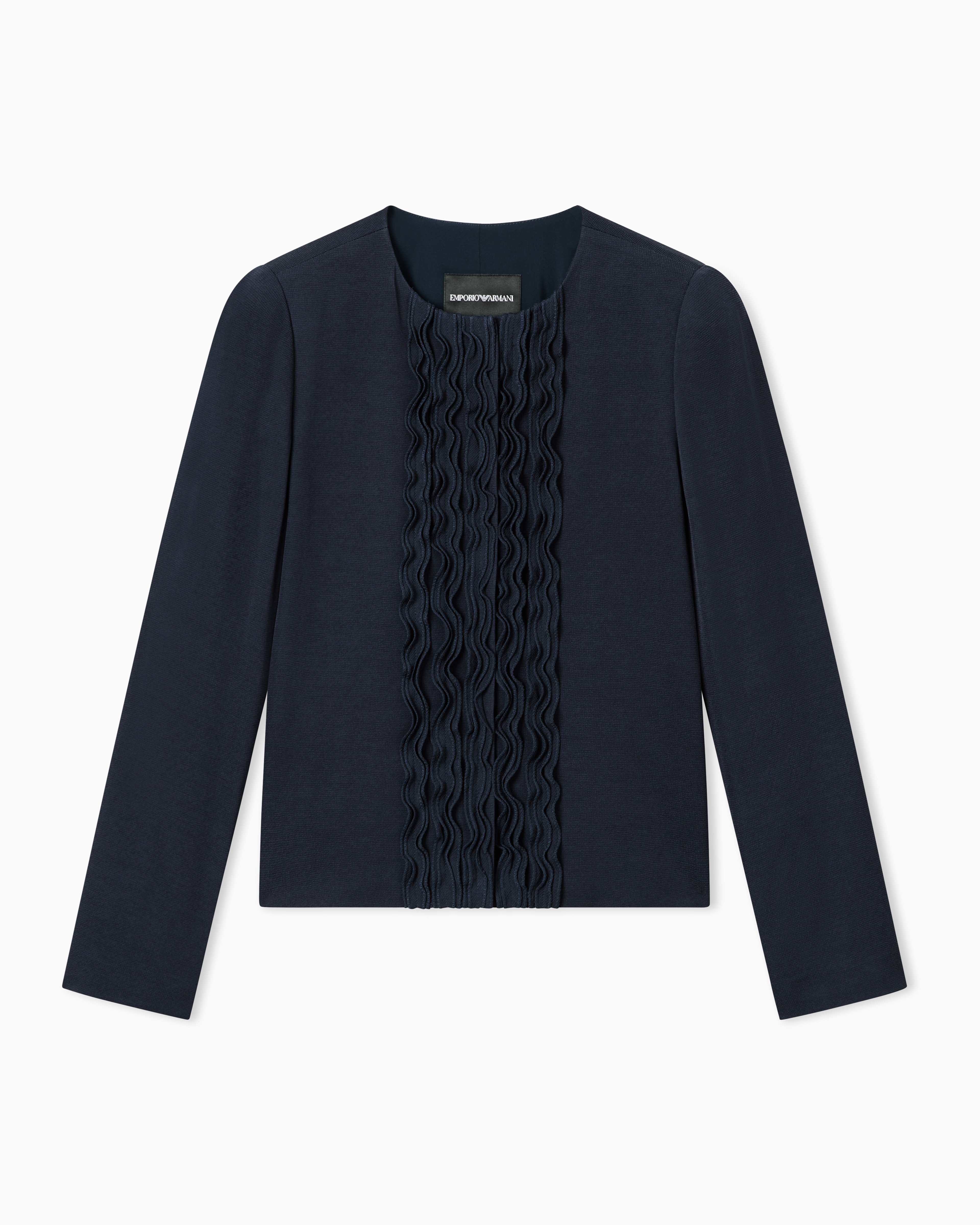 Emporio Armani Blue Armure Fabric Jacket With Ruffles
