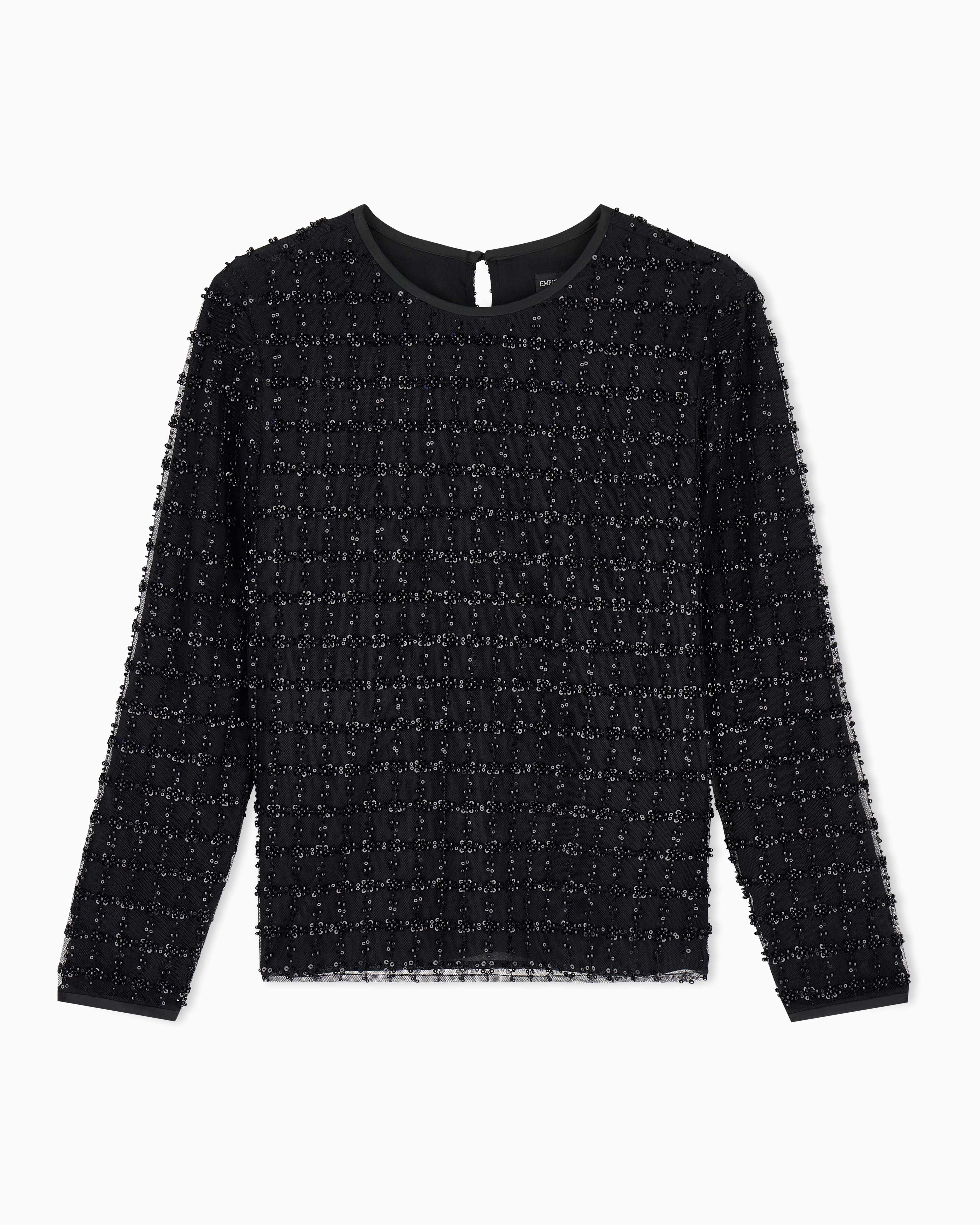 Emporio Armani Black Tulle Top With Sequin And Bead Embroidery