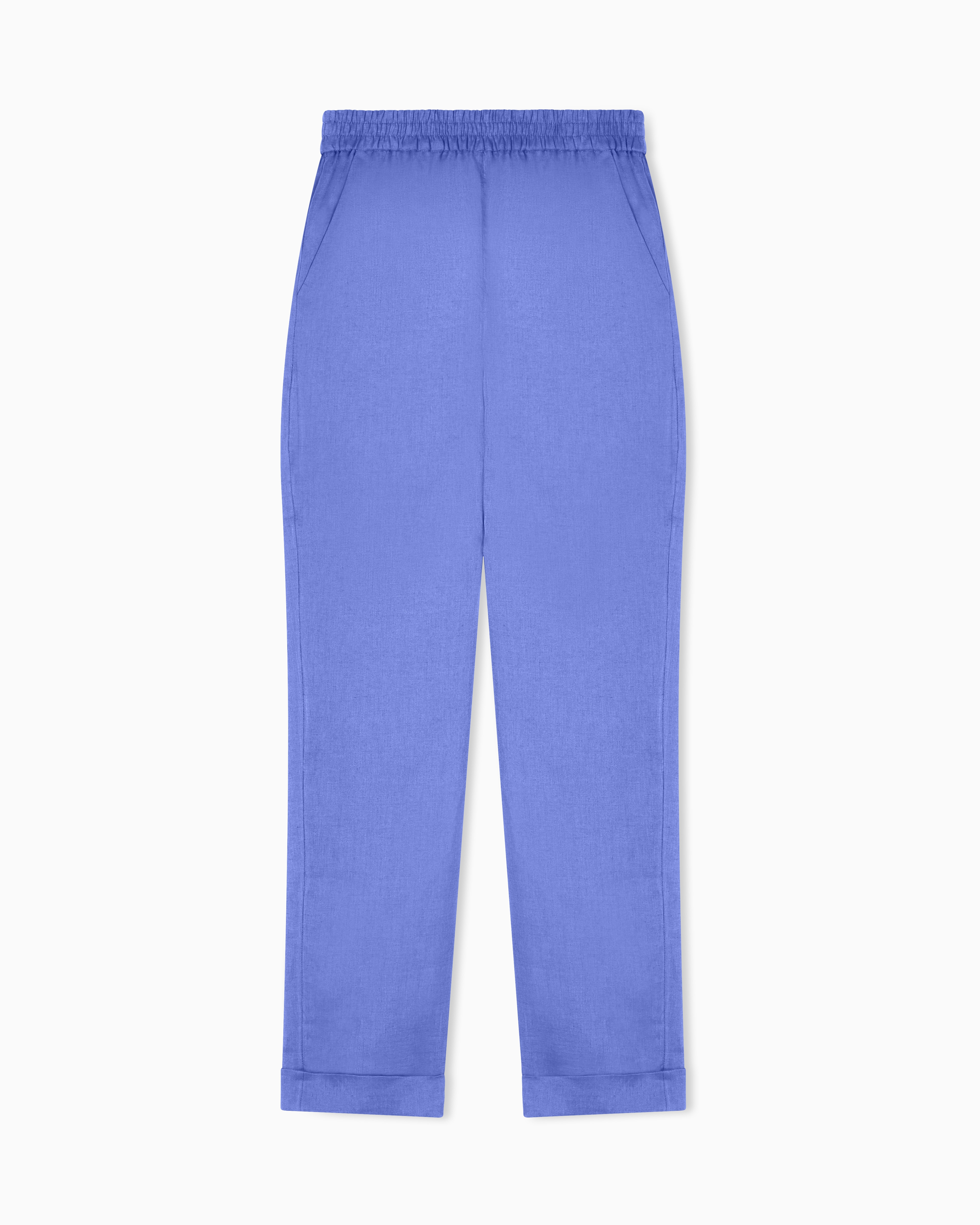 Emporio Armani Purple Pure Linen Trousers With Elasticated Waist