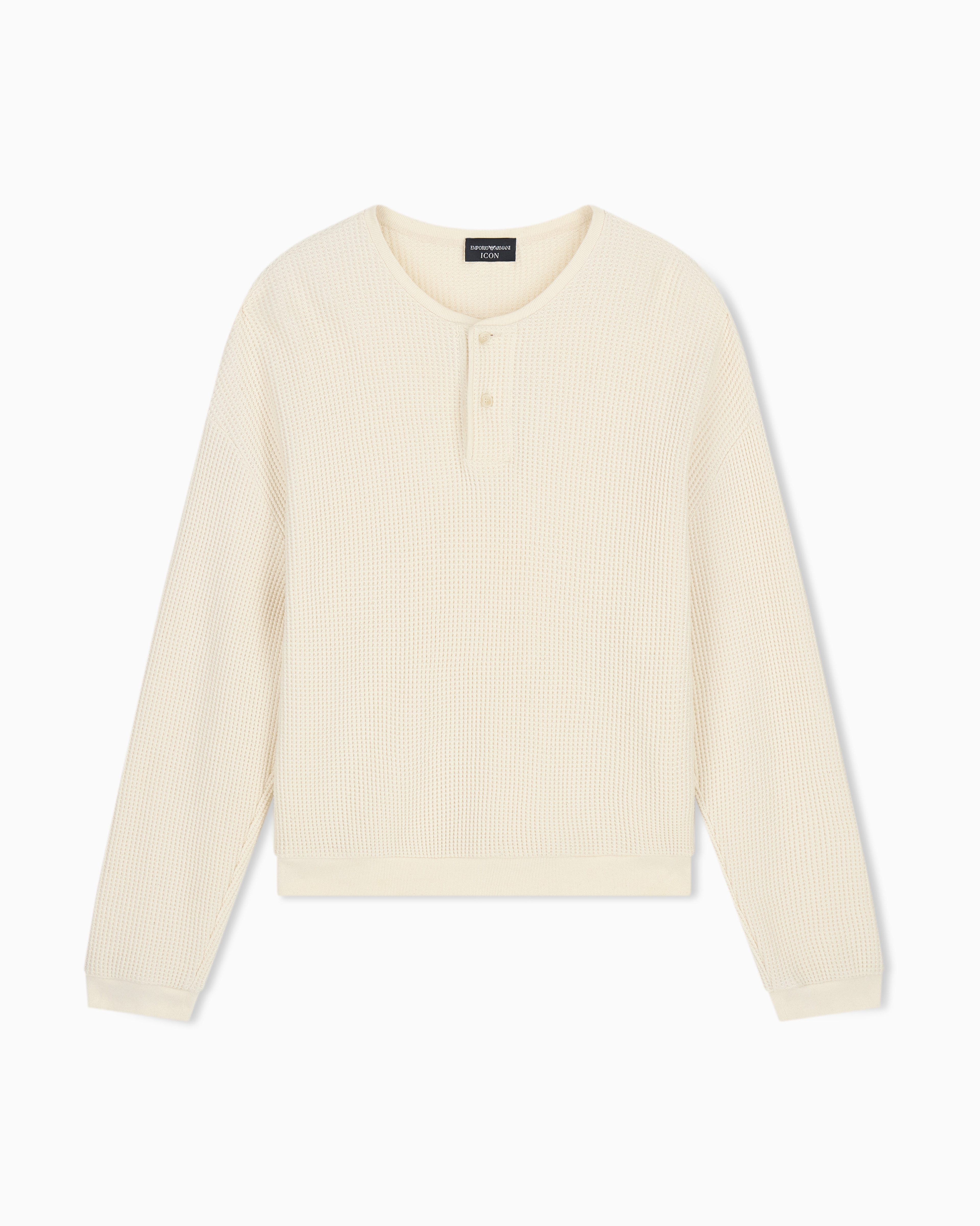 Emporio Armani Beige Icon Jersey-Stitch, Henley-Collar Sweatshirt