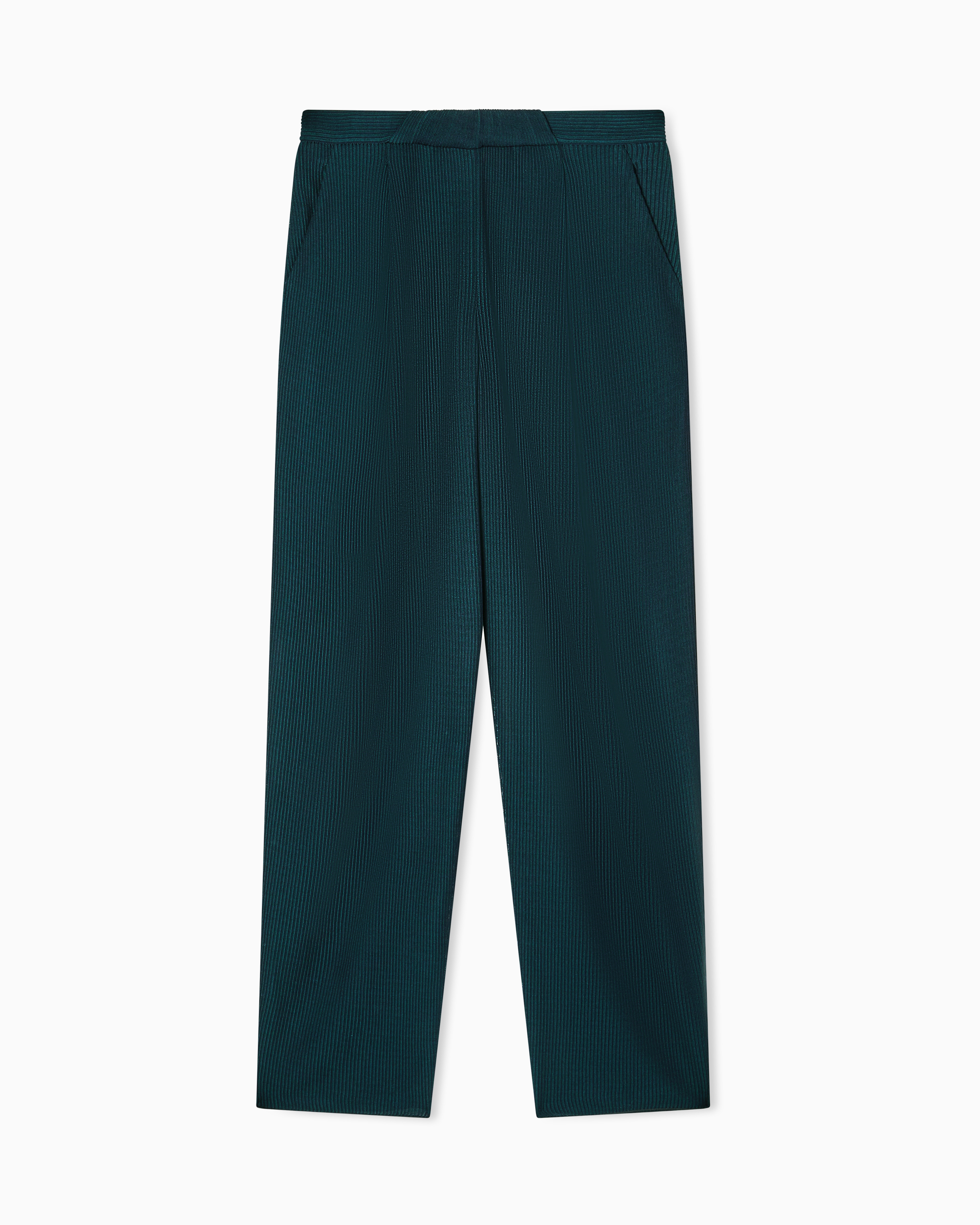 Giorgio Armani Green Ribbed Viscose Single-Pleat Trousers