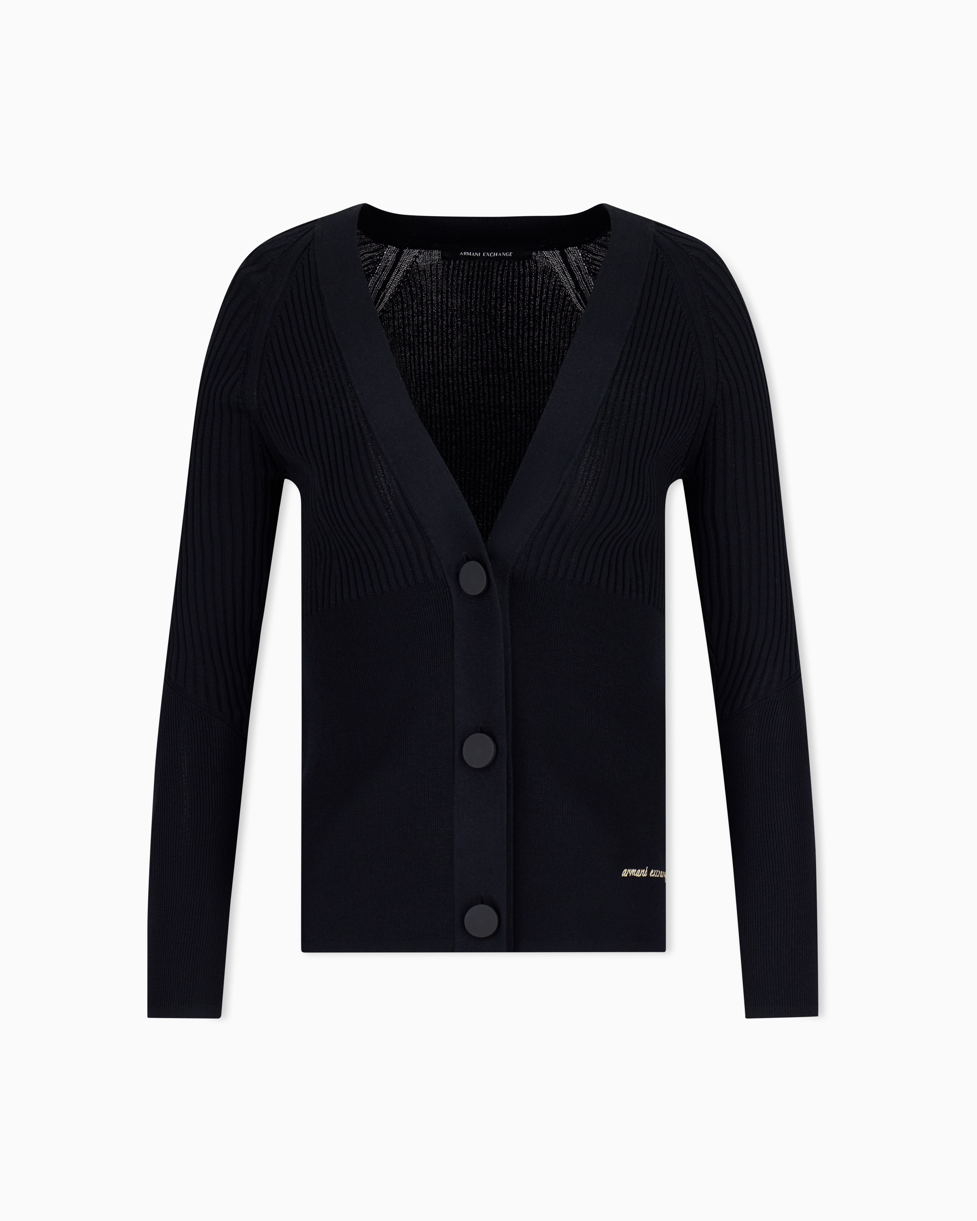 EMPORIO ARMANI archive 変形 リブニットカーディガン 54 エンブロイダリーロゴ リブニットカーディガン | Armani Exchange