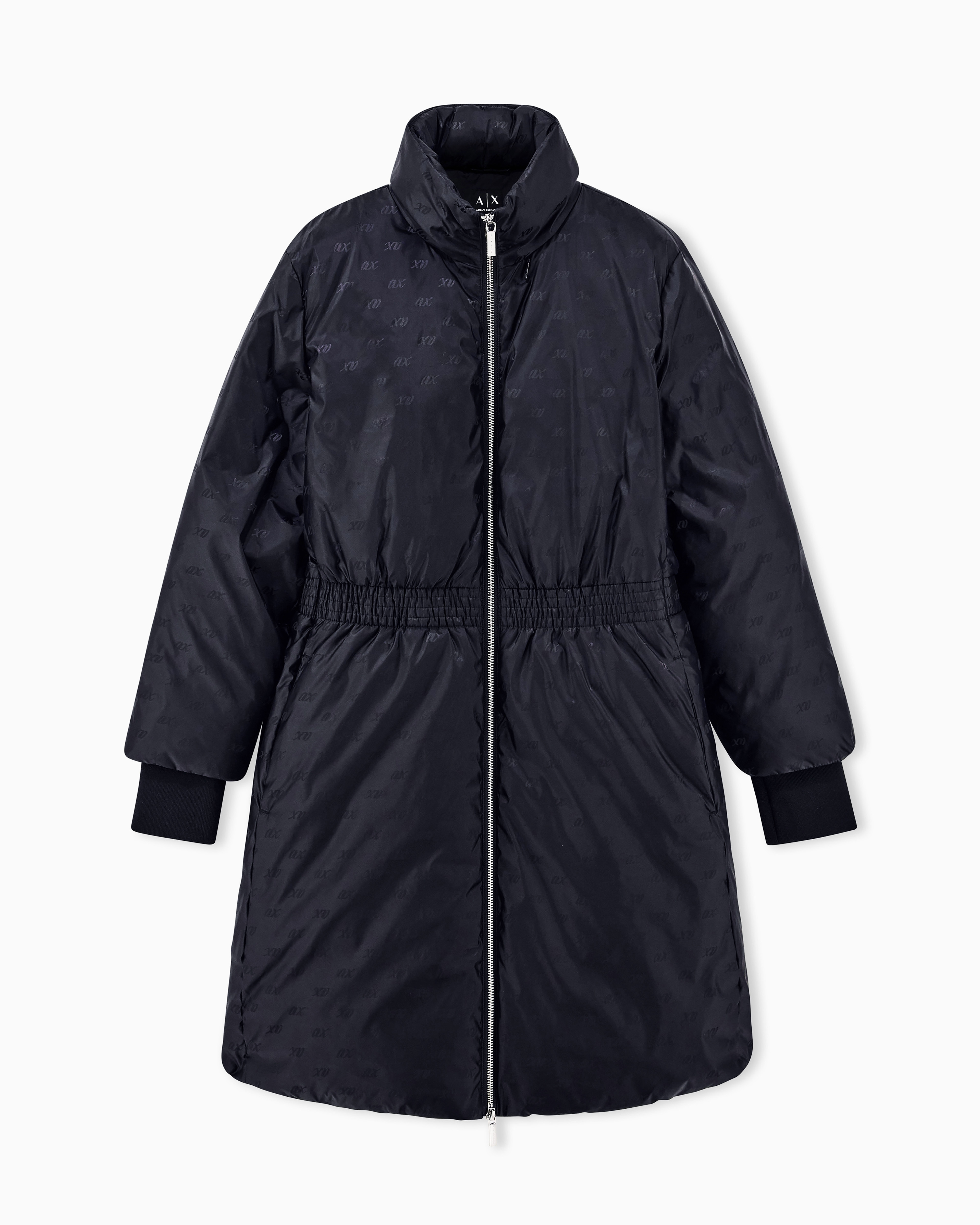 Armani Exchange Black Caban Coat Recycled Nylon Jacquard