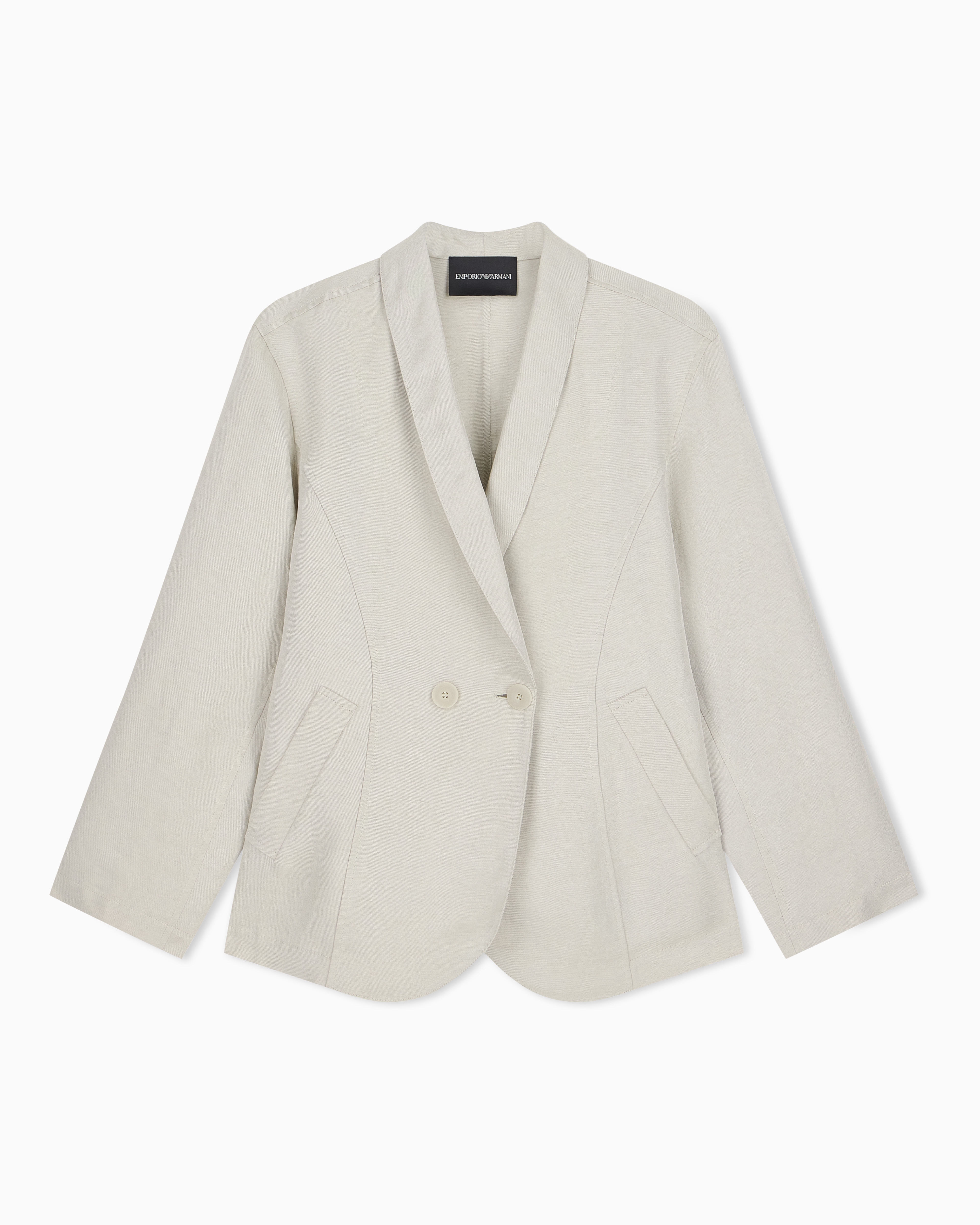 Emporio Armani Beige Linen-Blend Double-Breasted Jacket