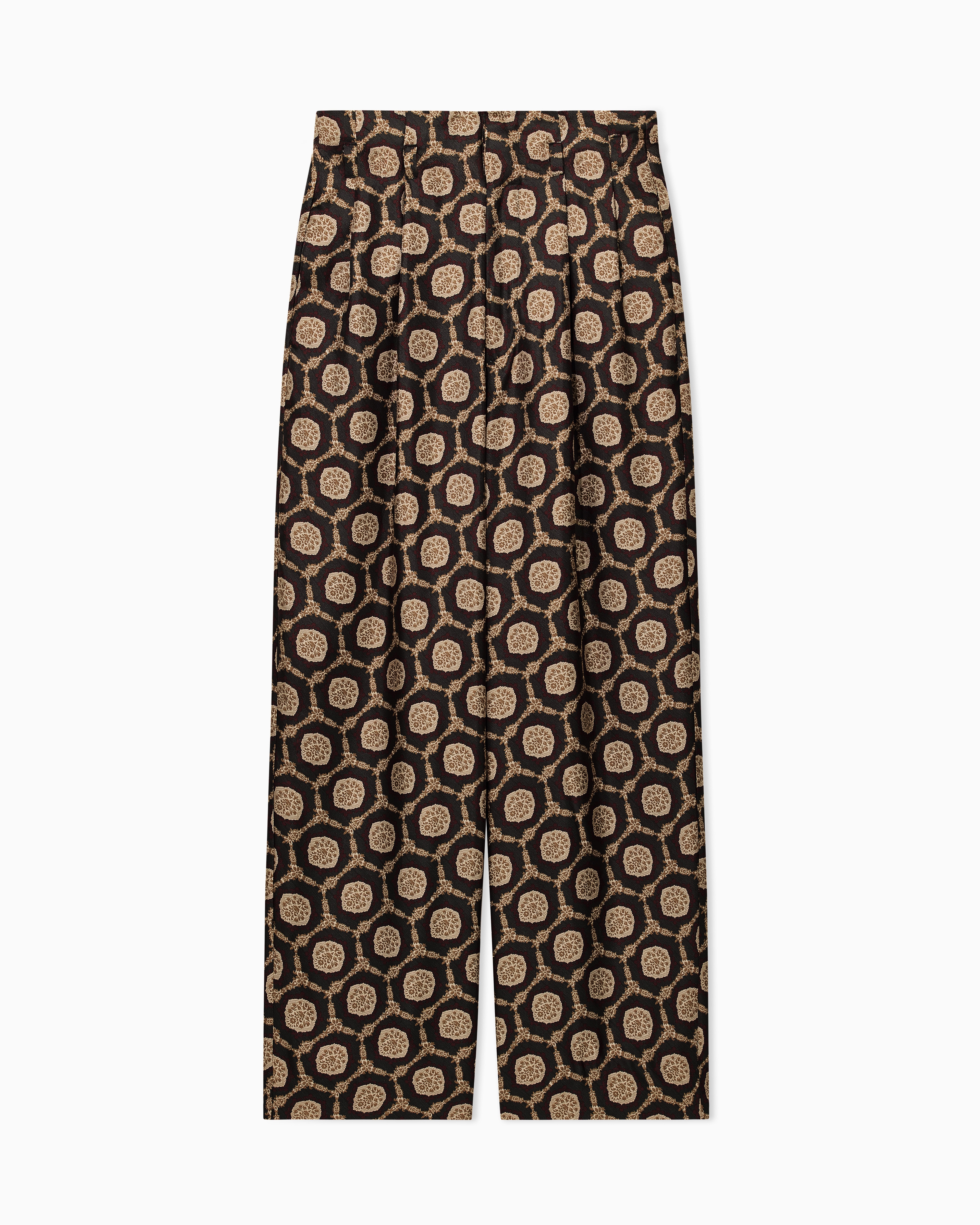 Emporio Armani Beige Silk Trousers With All-Over Print