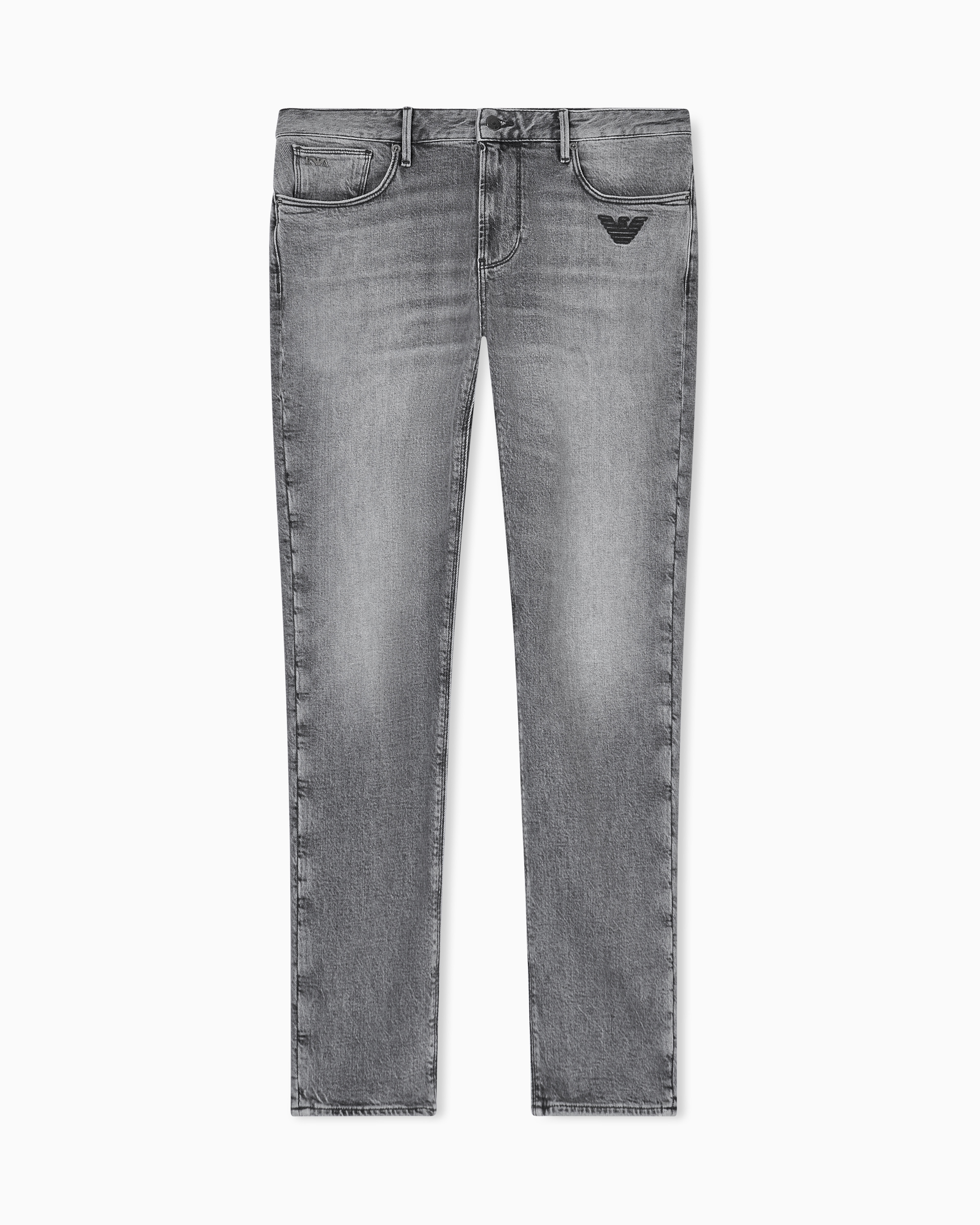 Emporio Armani Men's Grey J06 Slim-Fit Washed Denim Jeans With Eagle Embroidery