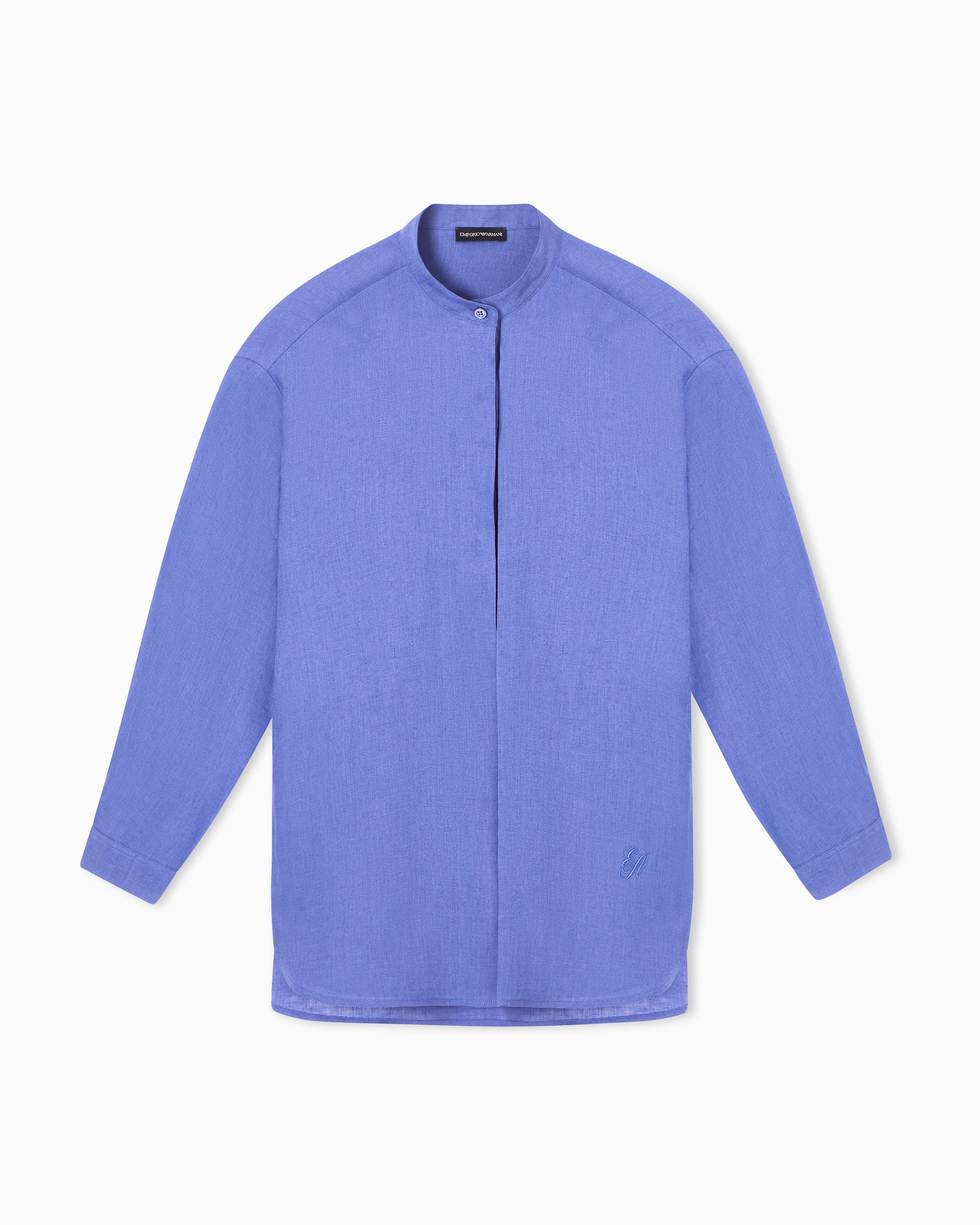 Emporio Armani Women's Purple Pure Linen Shirt With Guru Collar
