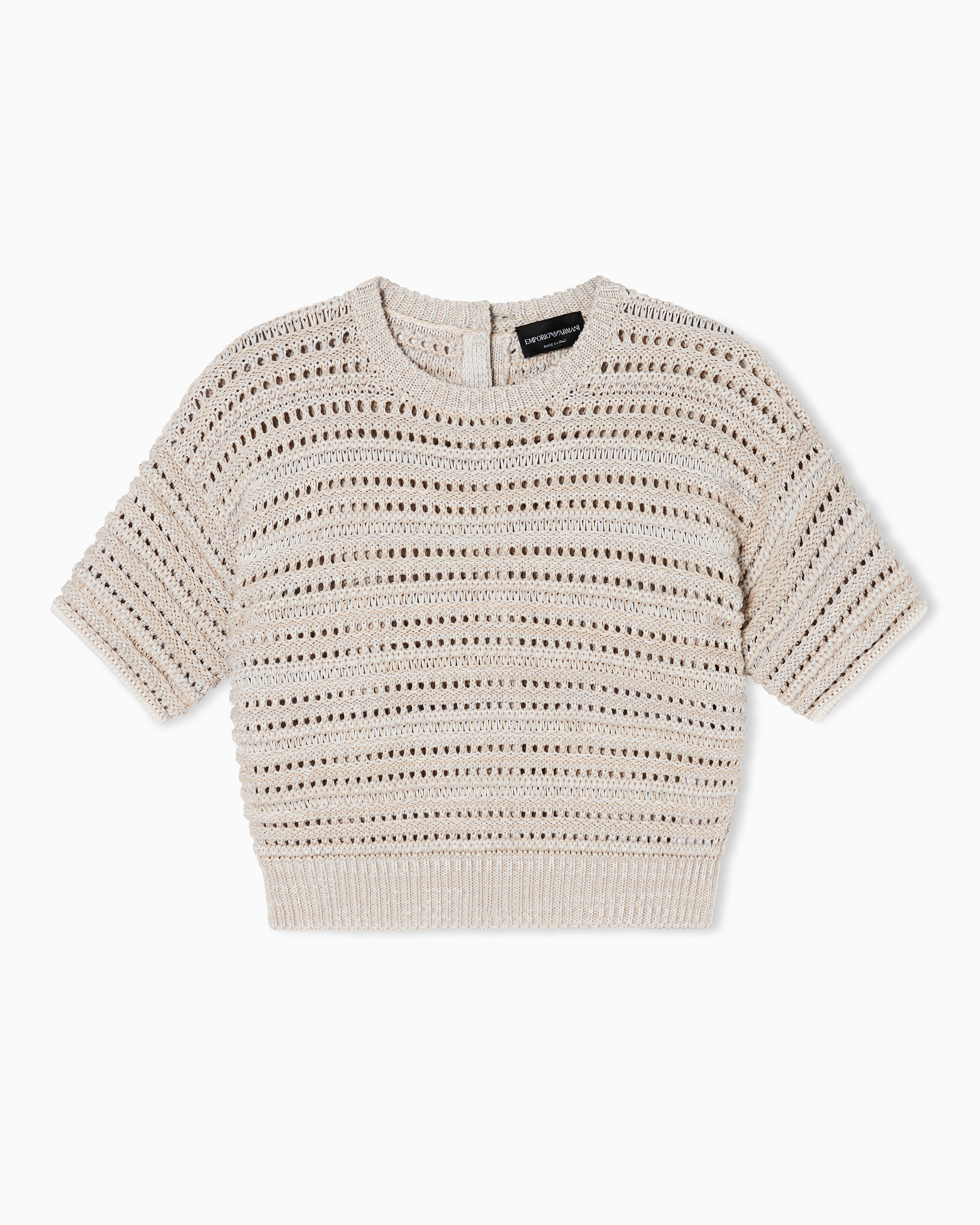 Emporio Armani Beige Short-Sleeved Jumper With Perforated Knit