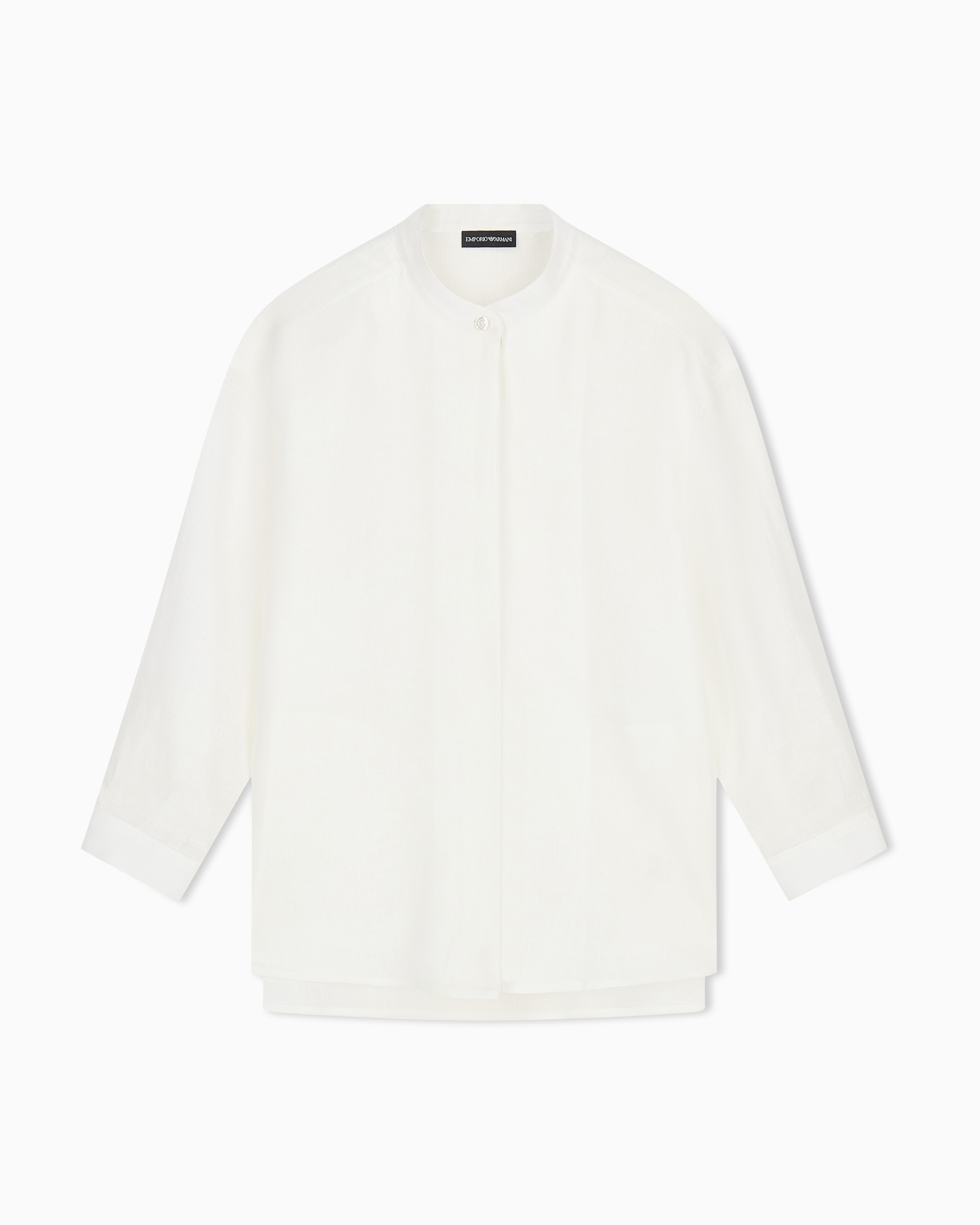 Emporio Armani White Pure Linen Shirt With Guru Collar