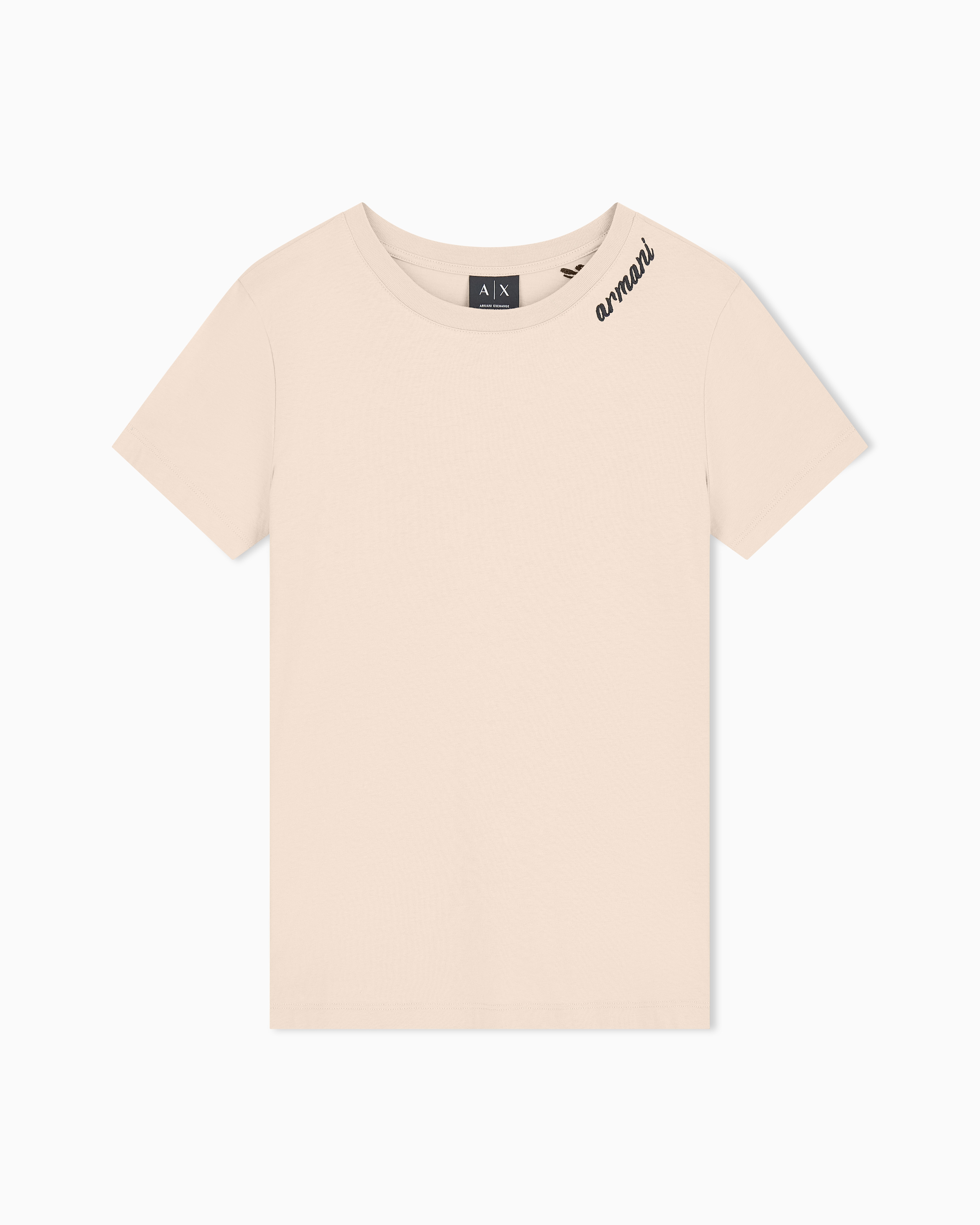 Armani Exchange Beige Regular T-Shirt In Cotton Jersey