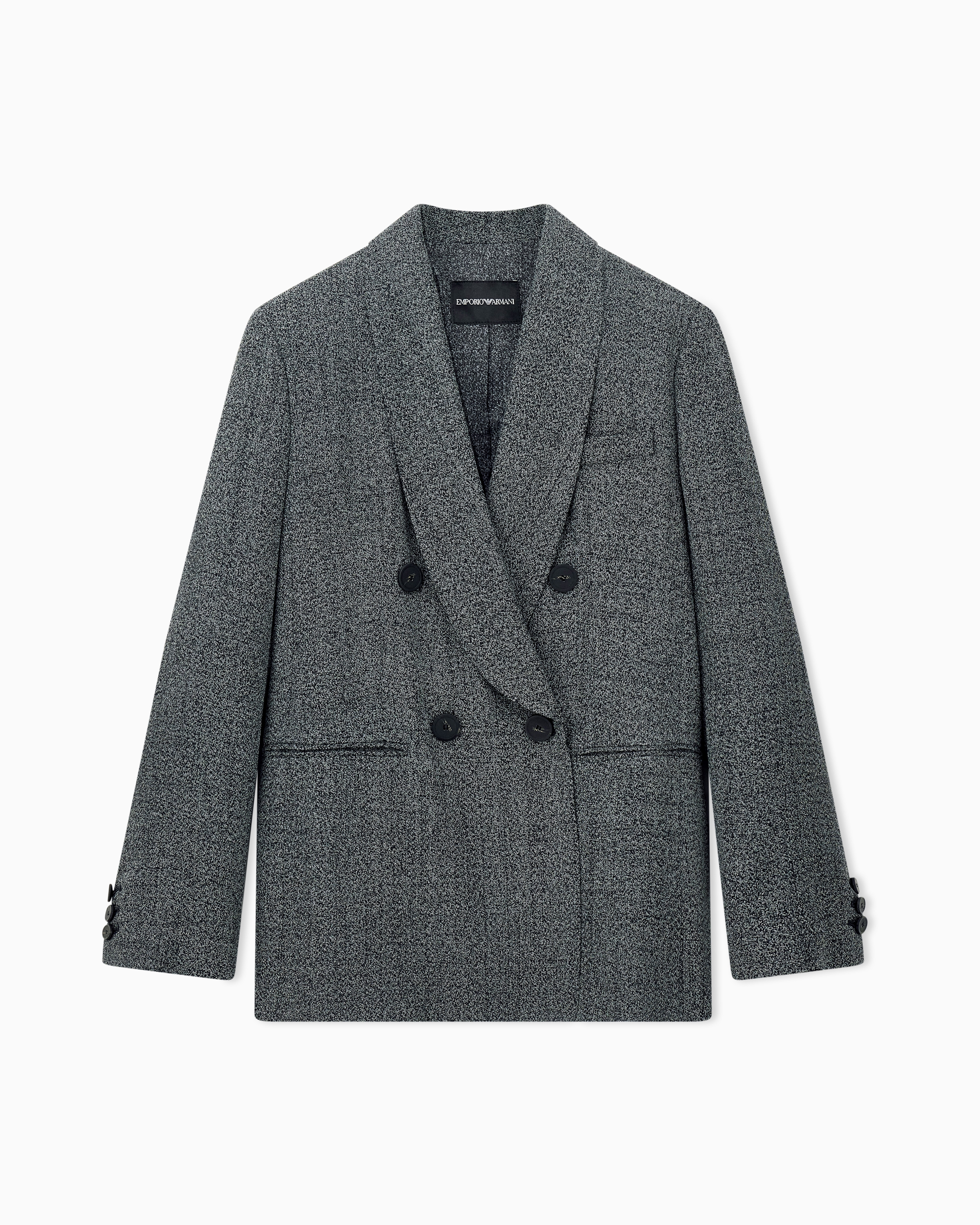 Emporio Armani Grey Double-Breasted Blazer In Mouliné Viscose Blend