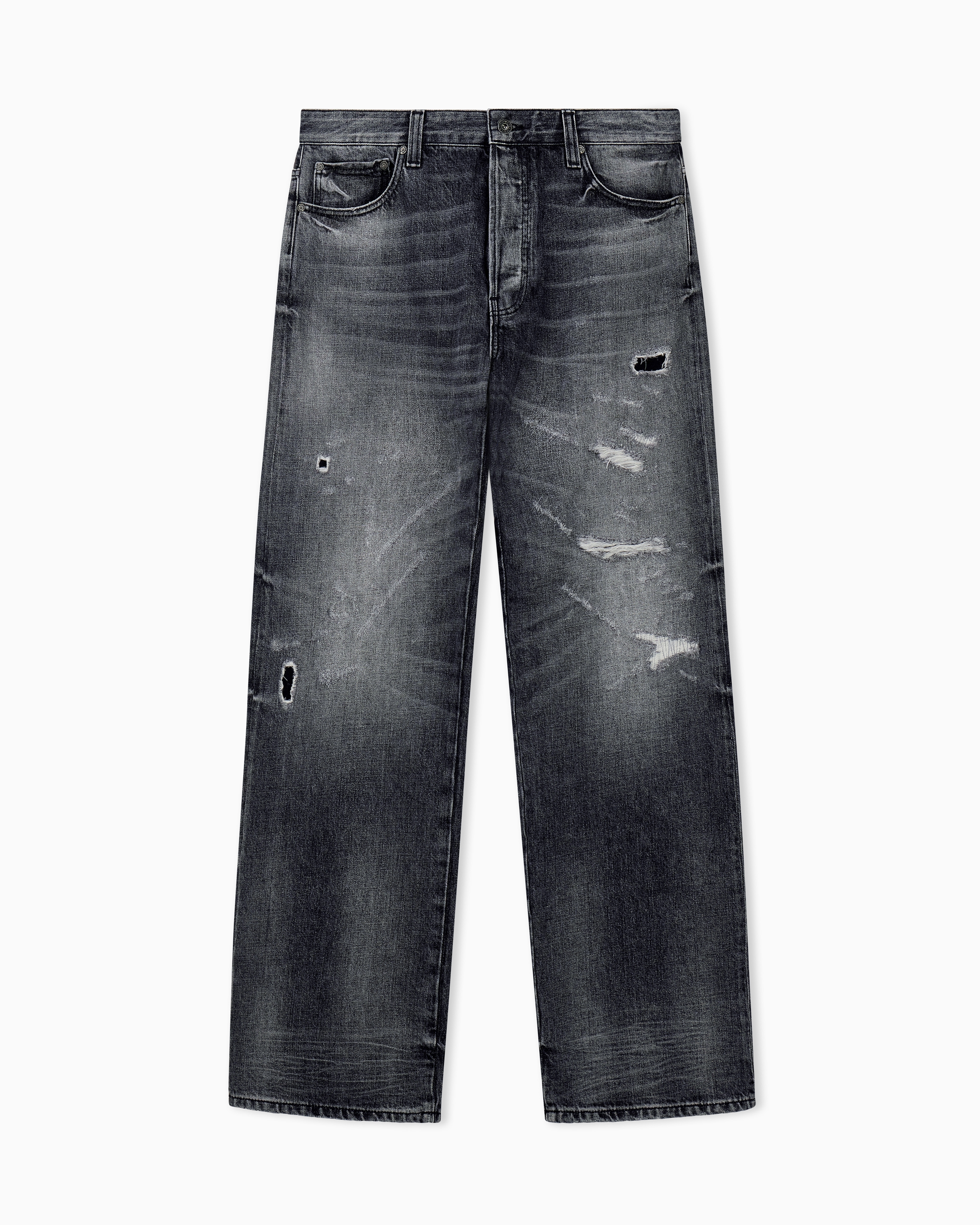 Emporio Armani Grey Five-Pocket Distressed Jeans With A Relaxed Straight Fit