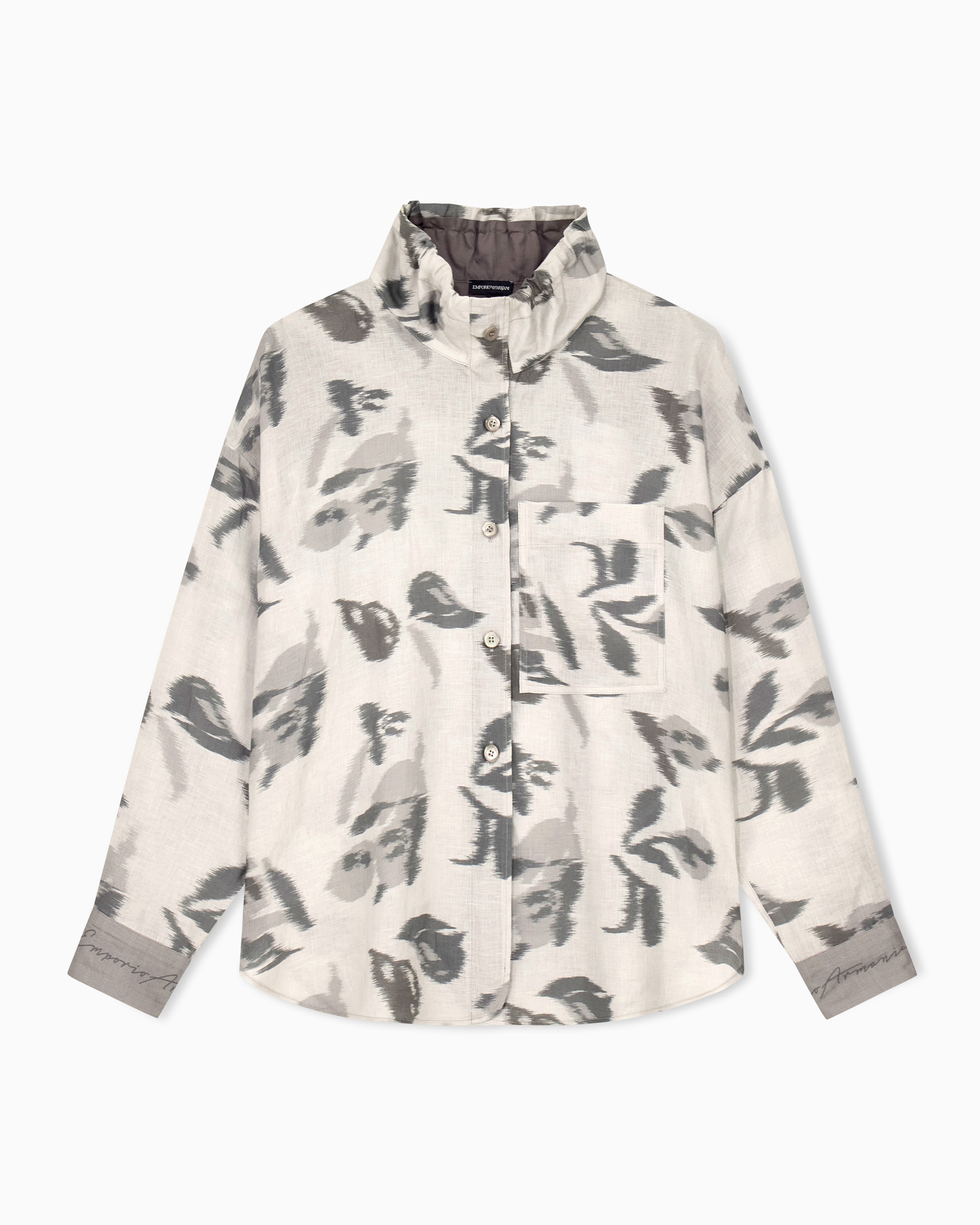 Emporio Armani Patterned Linen Shirt With A Chiné Flower Print And High Collar