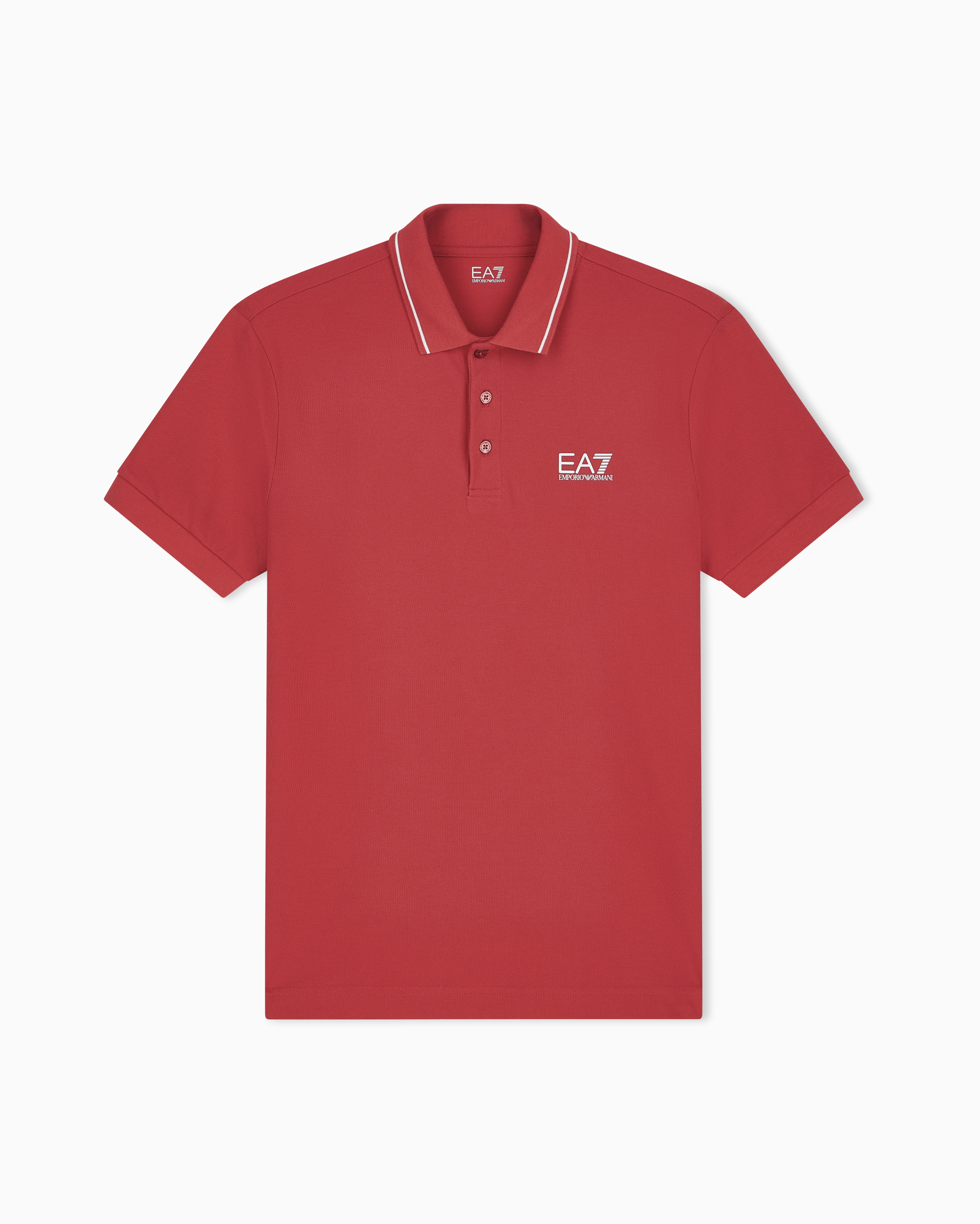 Ea7 Red Core Identity Stretch-Cotton Piqué Polo Shirt