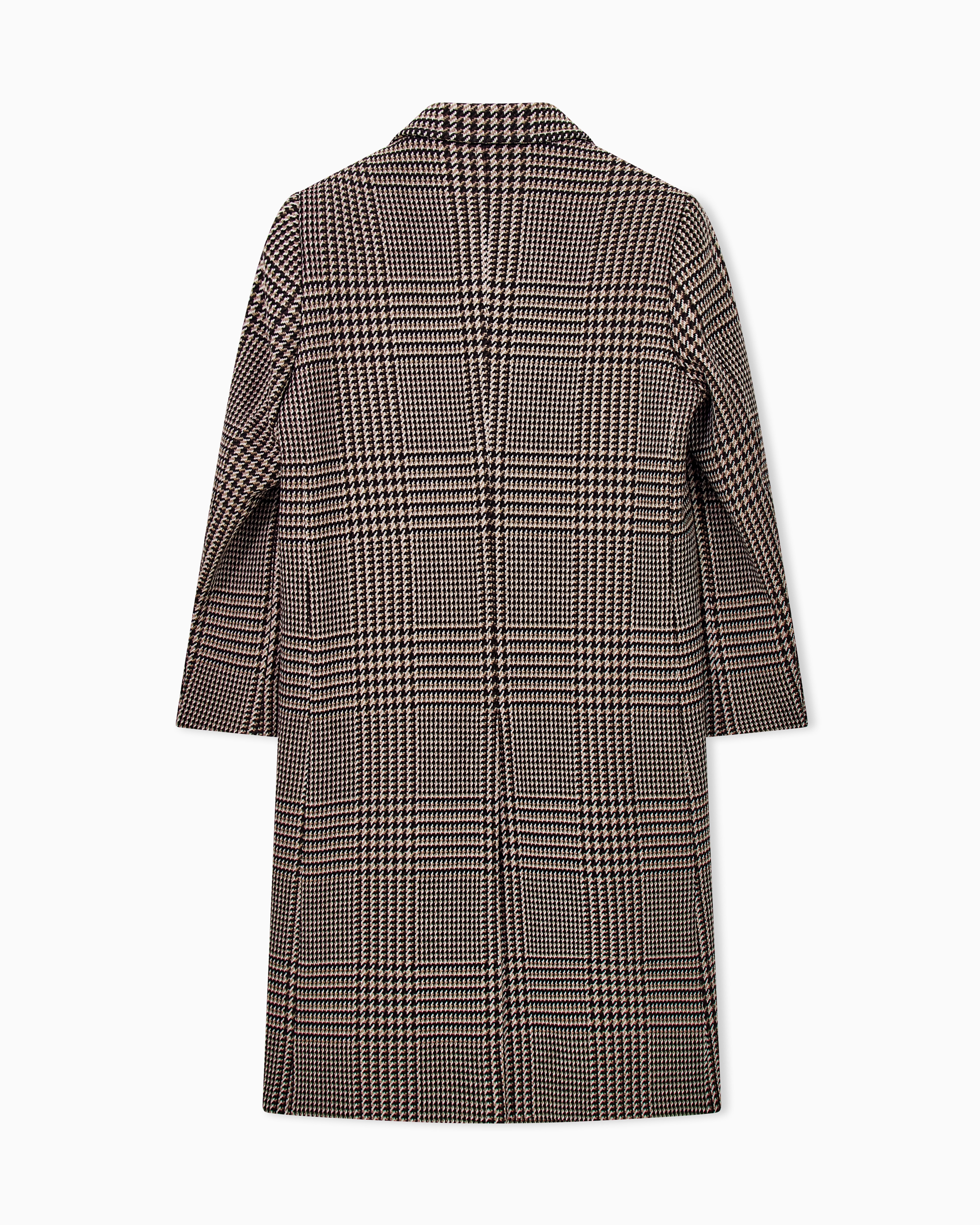 Double-breasted virgin wool coat in Prince of Wales tweed