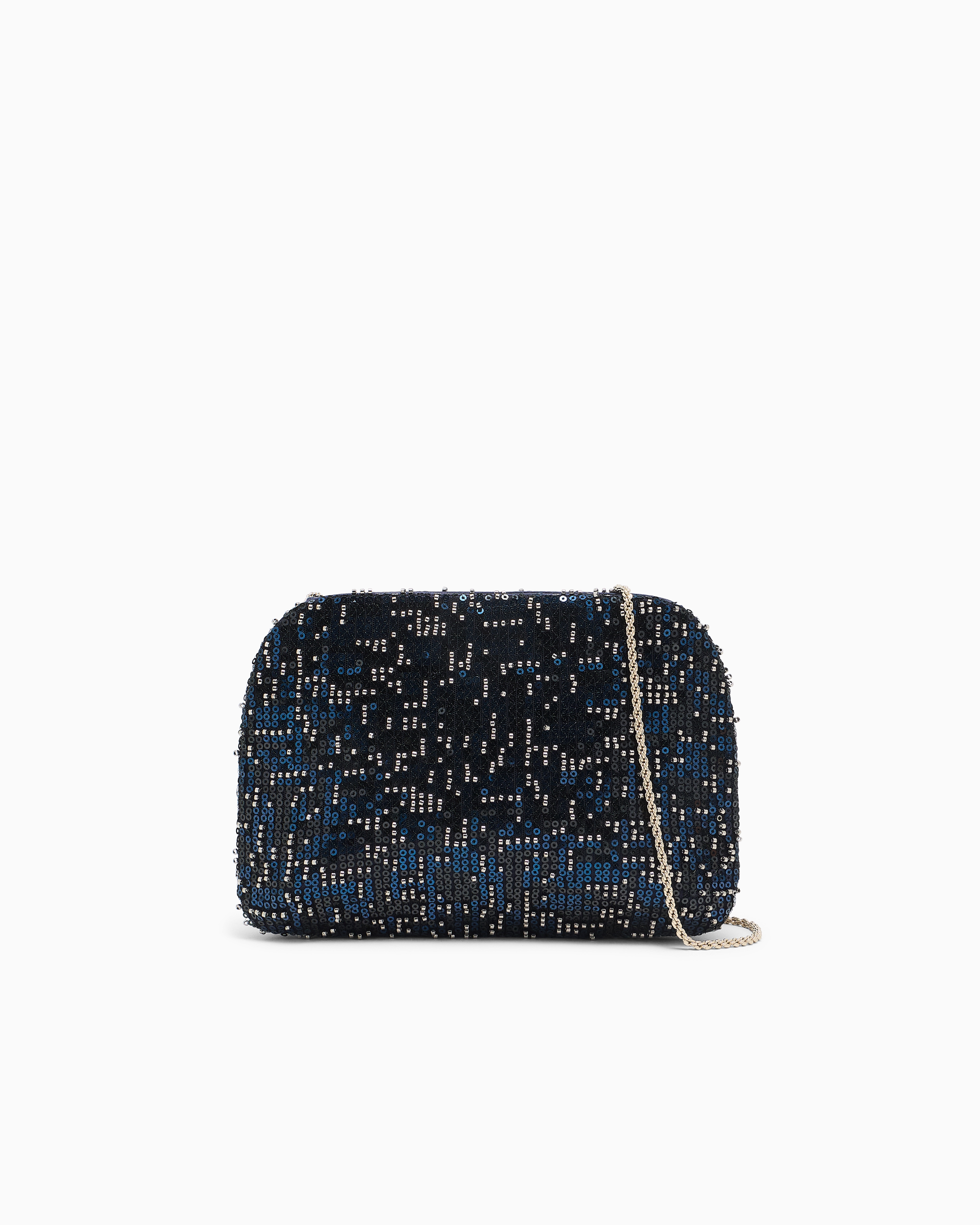 Giorgio Armani Navy Blue Shell Clutch La Prima In Satin With Micro Sequins