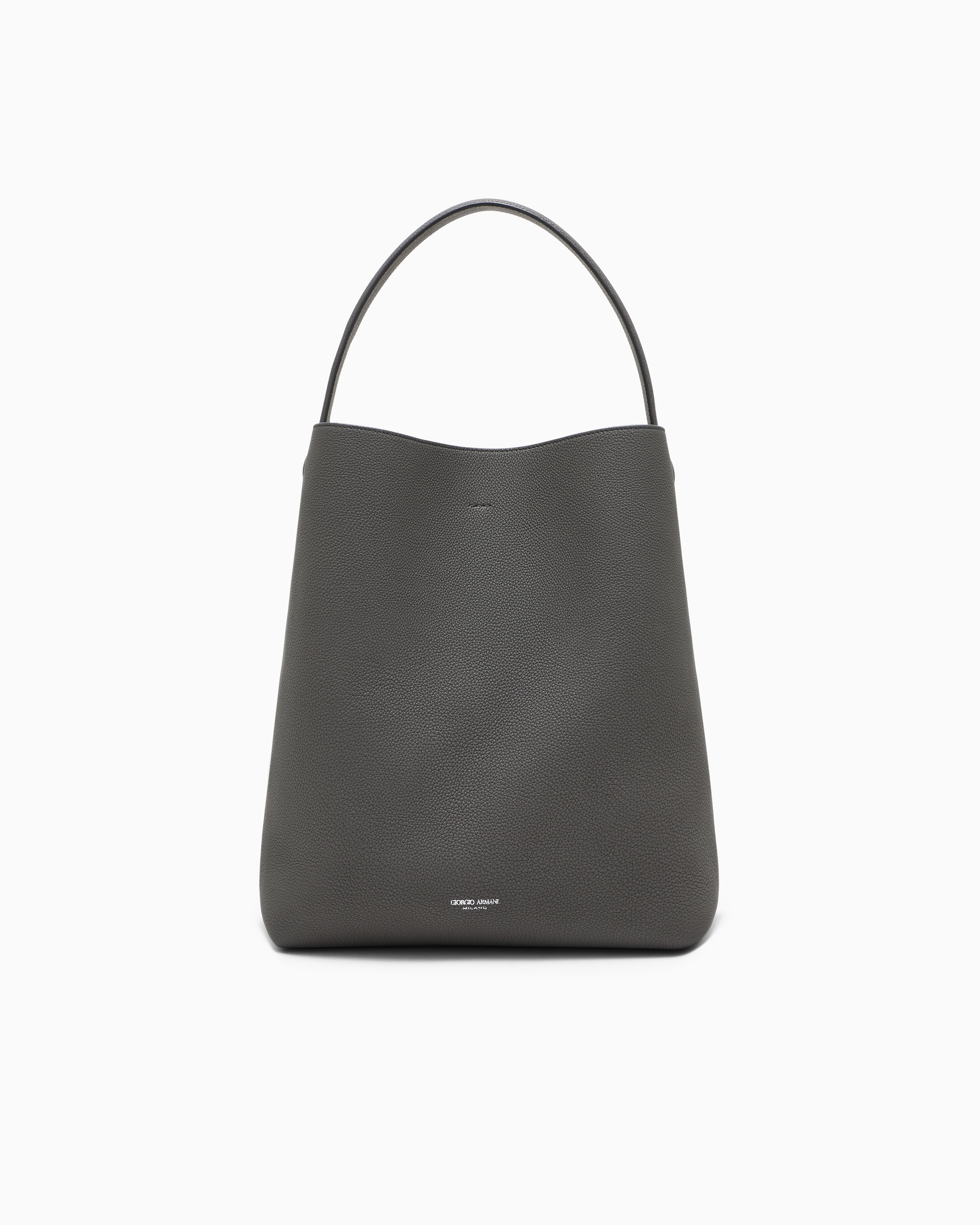Giorgio Armani Grey Shoulder Bag In Grained Leather With Split Leather Lining